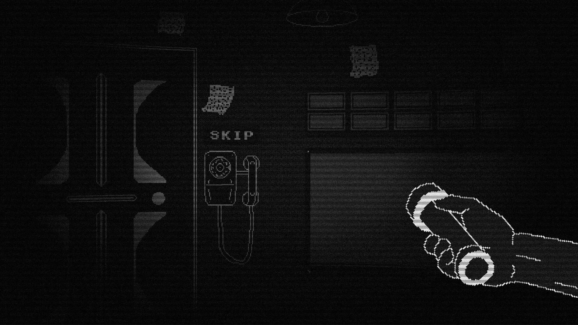 Operator Unknown: Player holds flashlight in dark room with rotary phone and scattered notes on walls