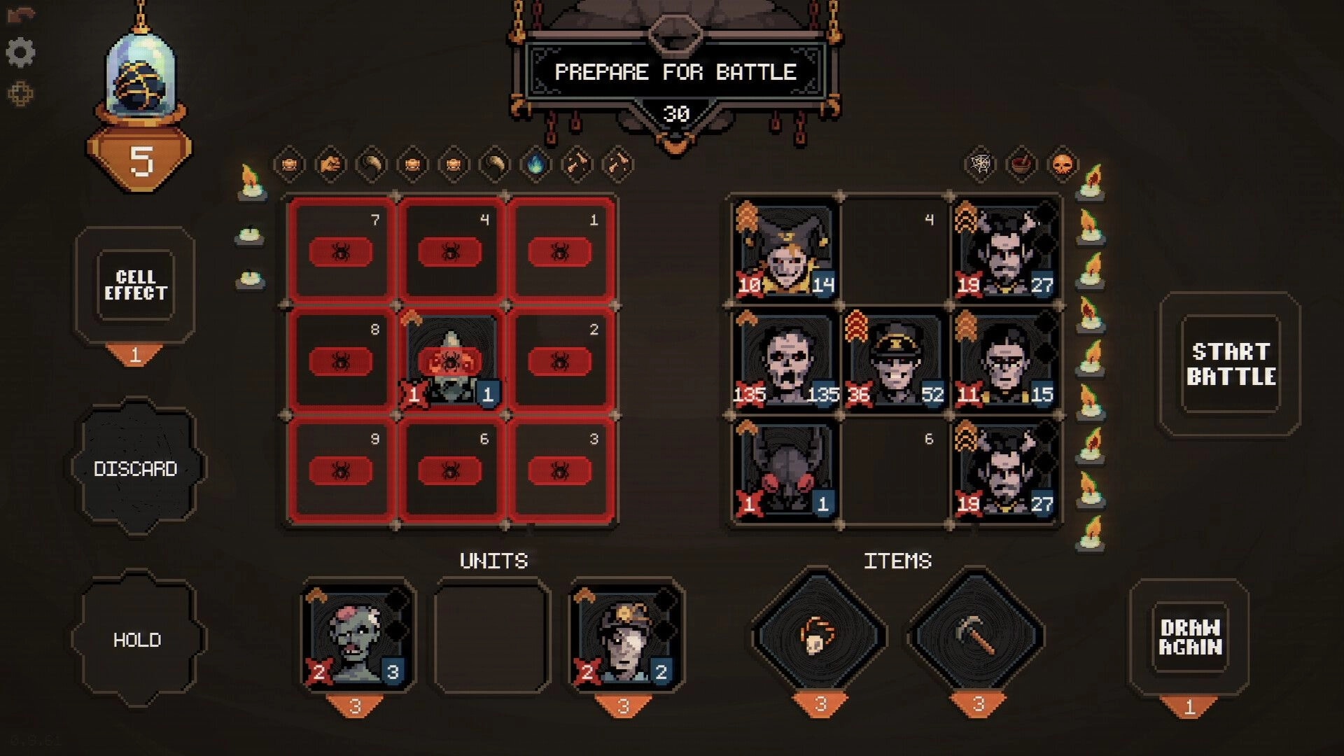 Order Automatica: Prepare for battle screen with 3x3 grid and unit cards beside Start Battle button.