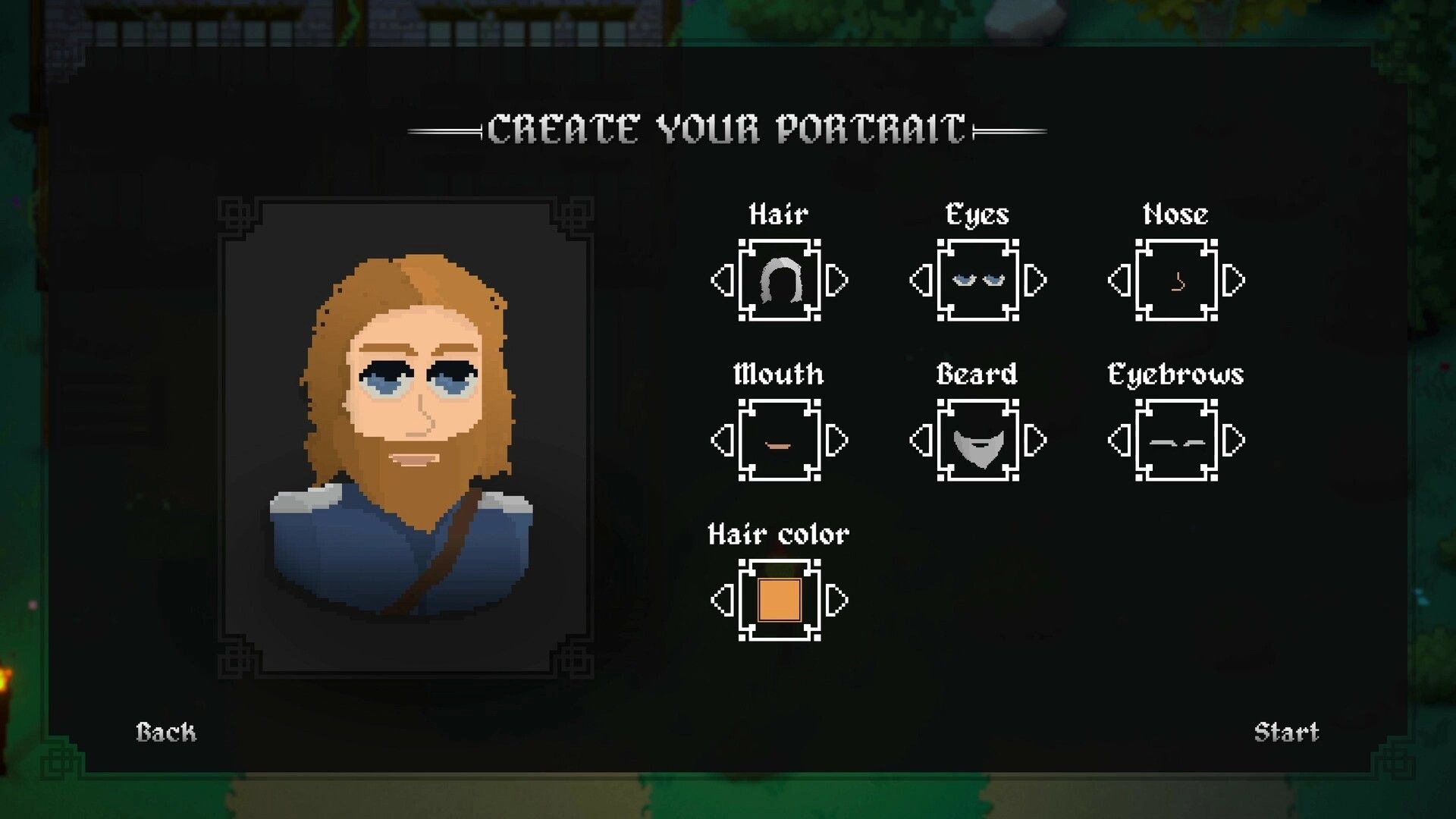 Our Freedom: Character customization screen with options for hair, eyes, nose, mouth, beard, and eyebrows