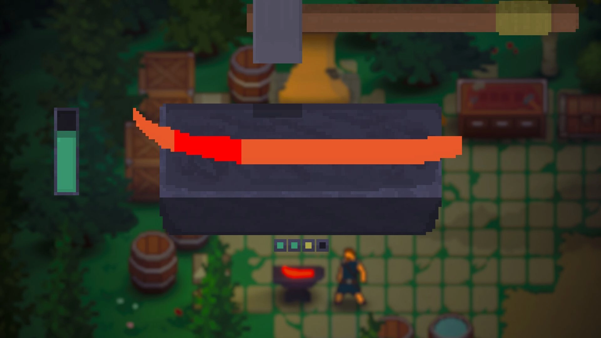 Our Freedom: Forging a glowing sword on an anvil with progress bar in a medieval village setting