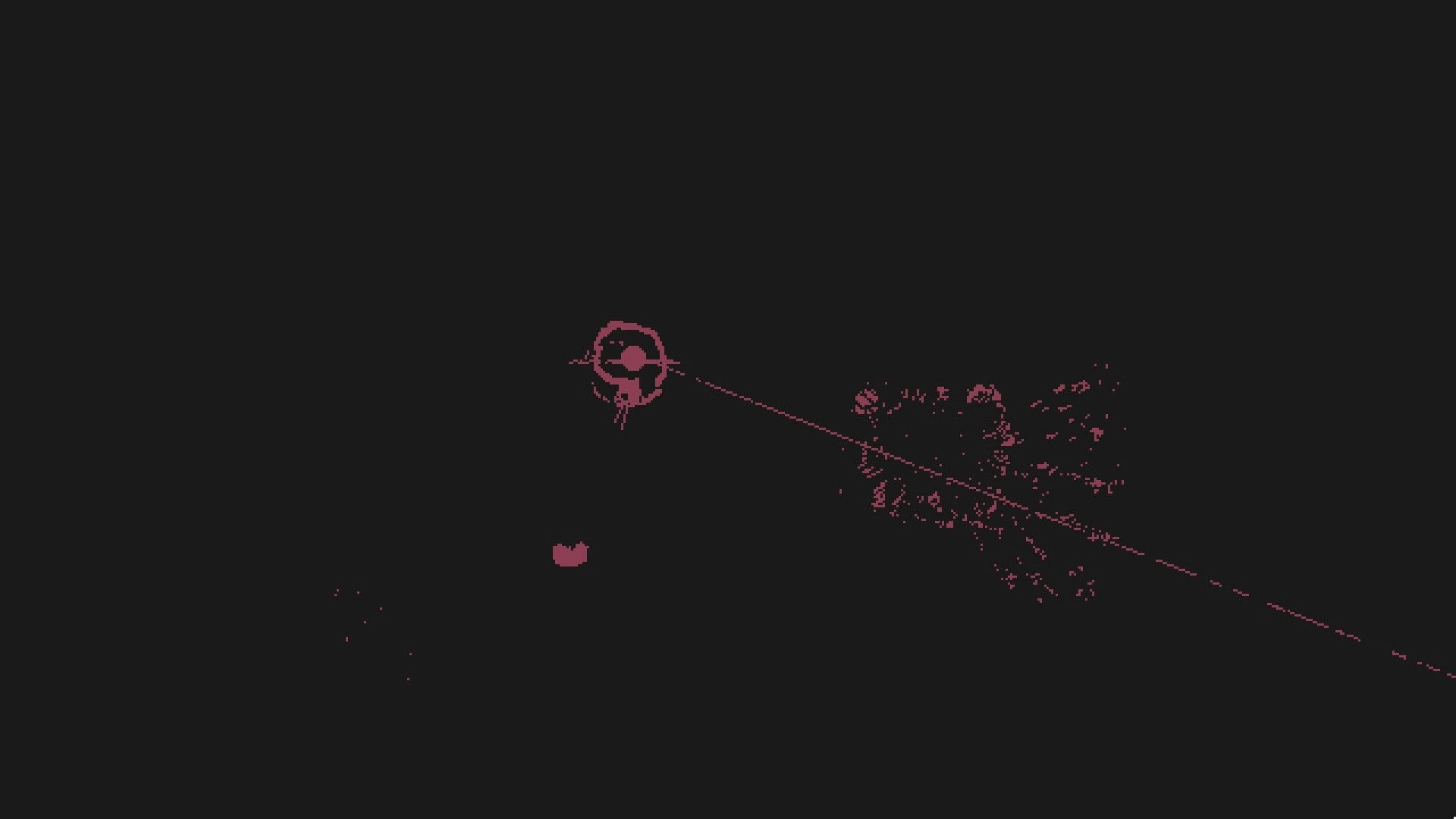 Our Metal Bowl: Player character using laser tool to interact with dimly-lit environment in dark setting
