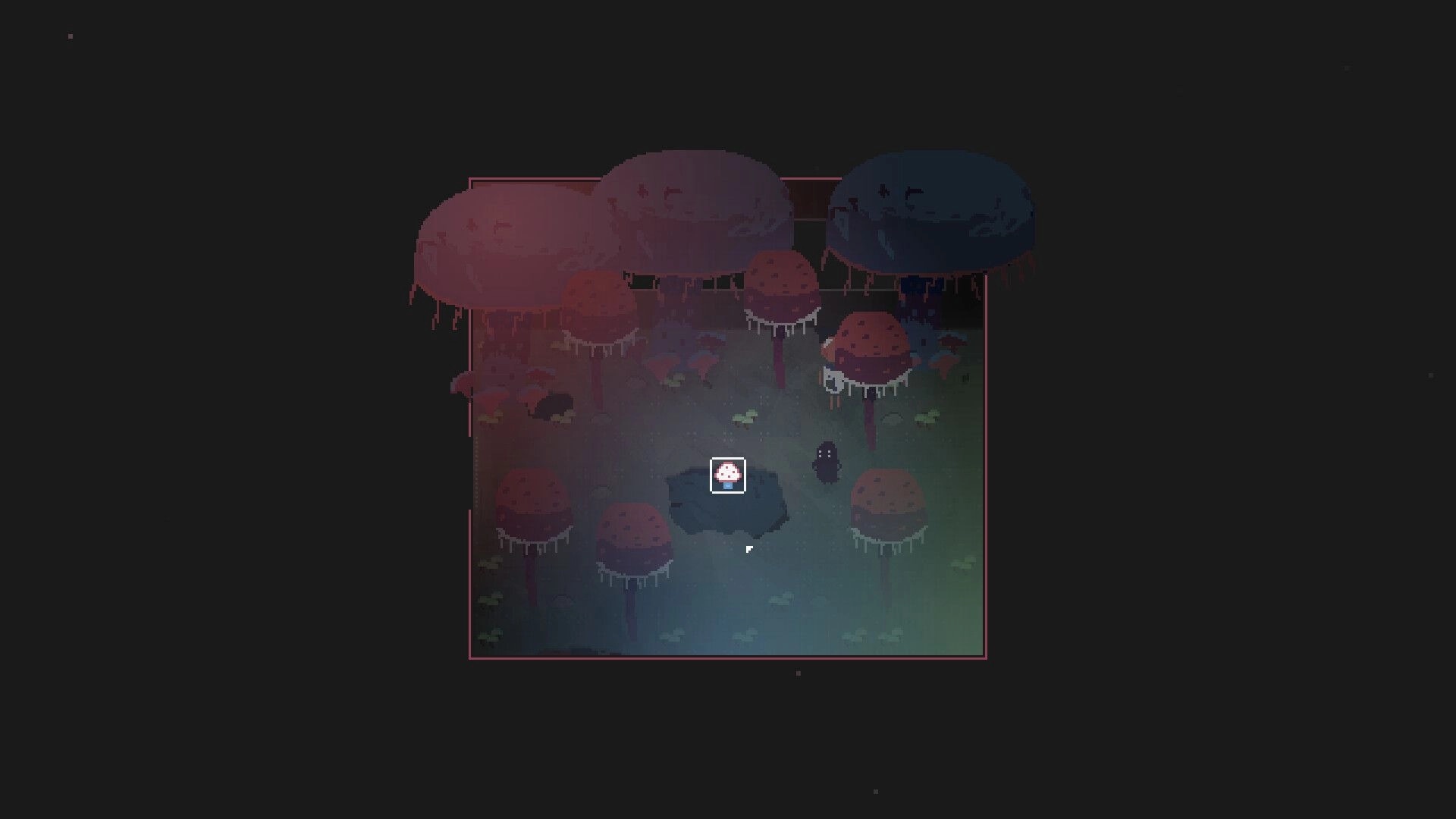 Our Metal Bowl: Exploring a dark, colorful forest with large mushrooms and a robot companion visible