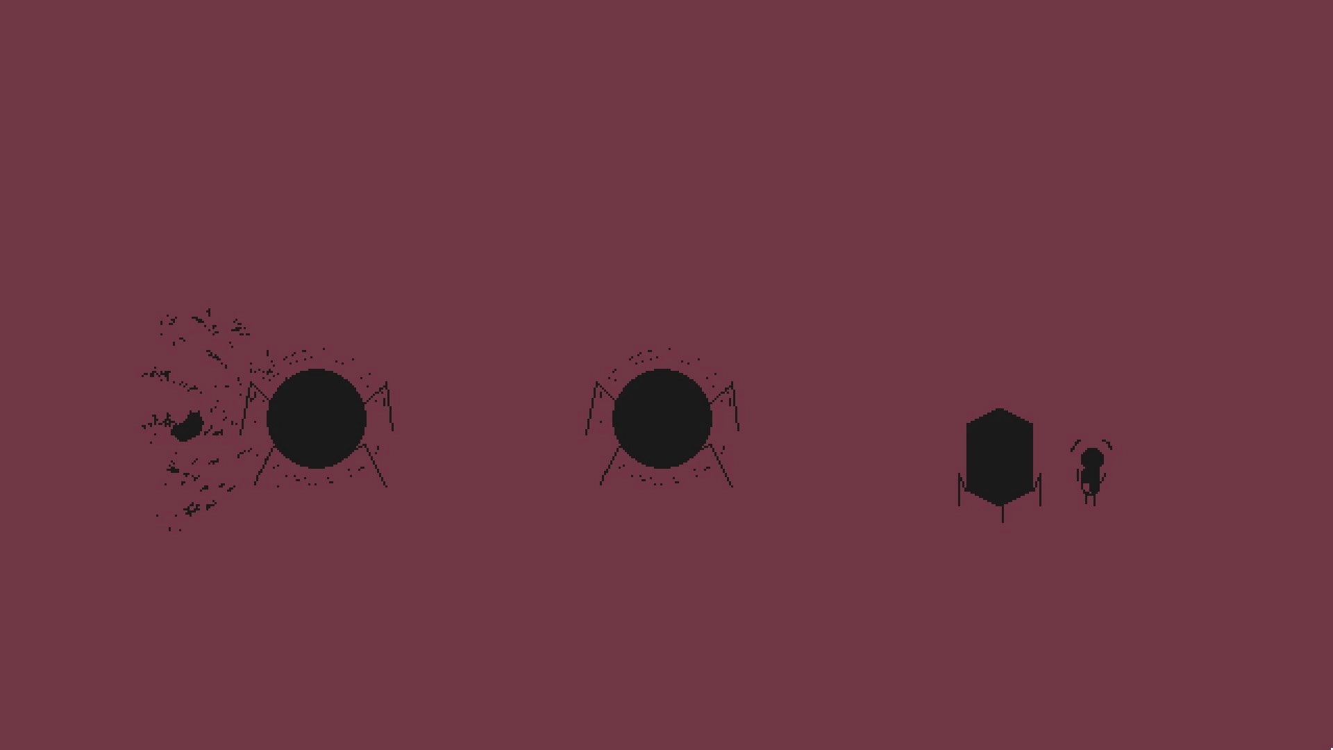 Our Metal Bowl: Silhouette of a character beside a hexagonal structure in a minimalist red environment