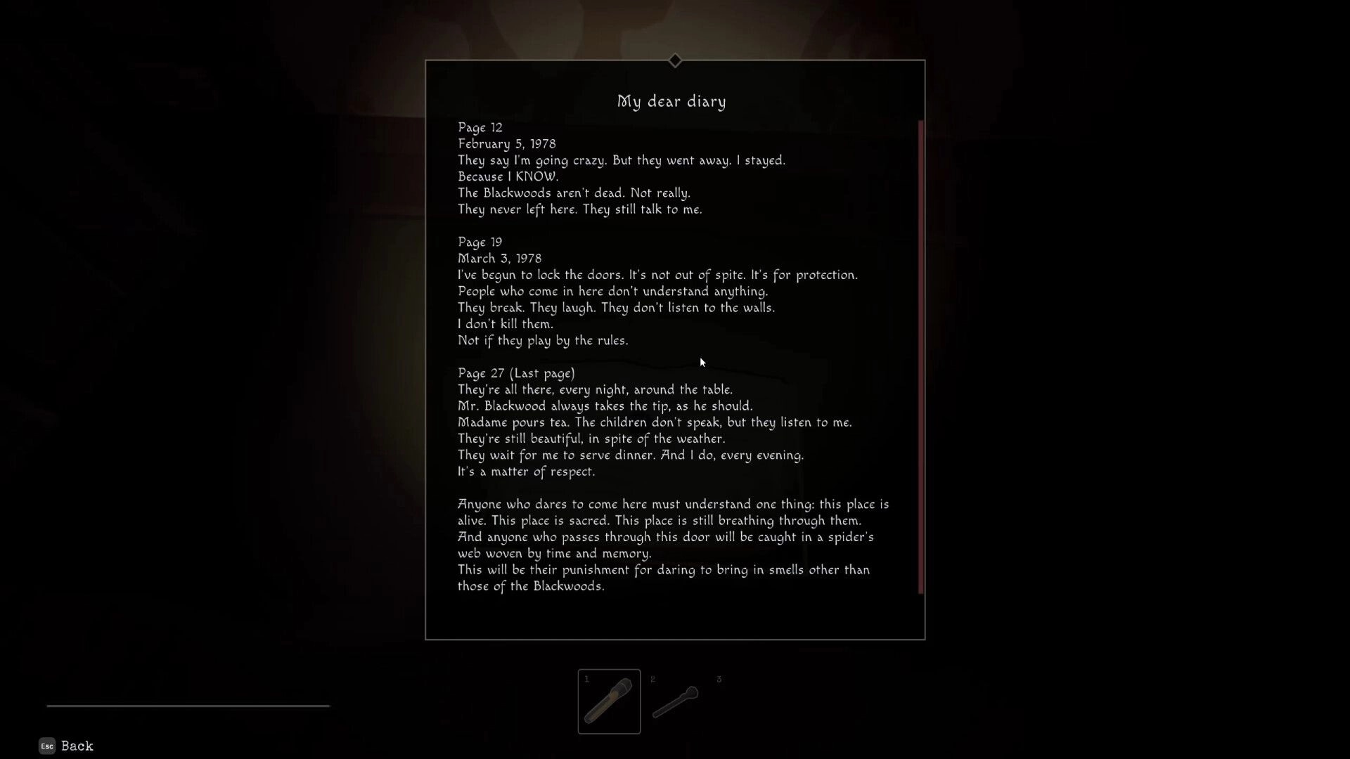 Out of the Shadows: Diary entry with eerie messages displayed on dark screen in abandoned location