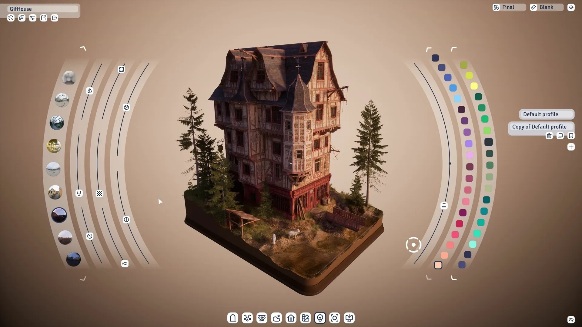 Outside the Blocks: Custom house design interface with color selection and terrain options displayed