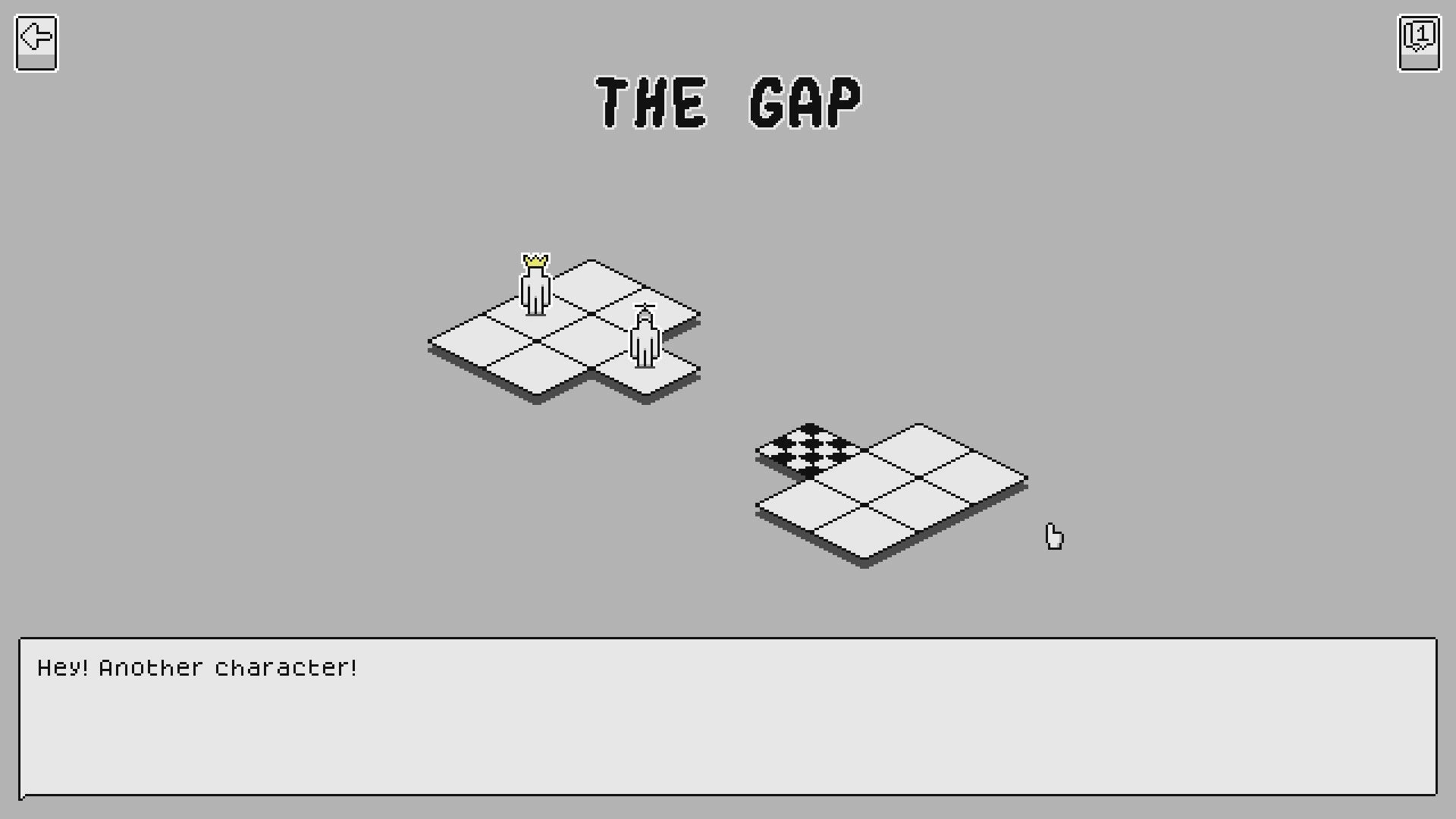 PANIK: Guide two characters across floating tiles to the checkered goal in a minimalist puzzle level.