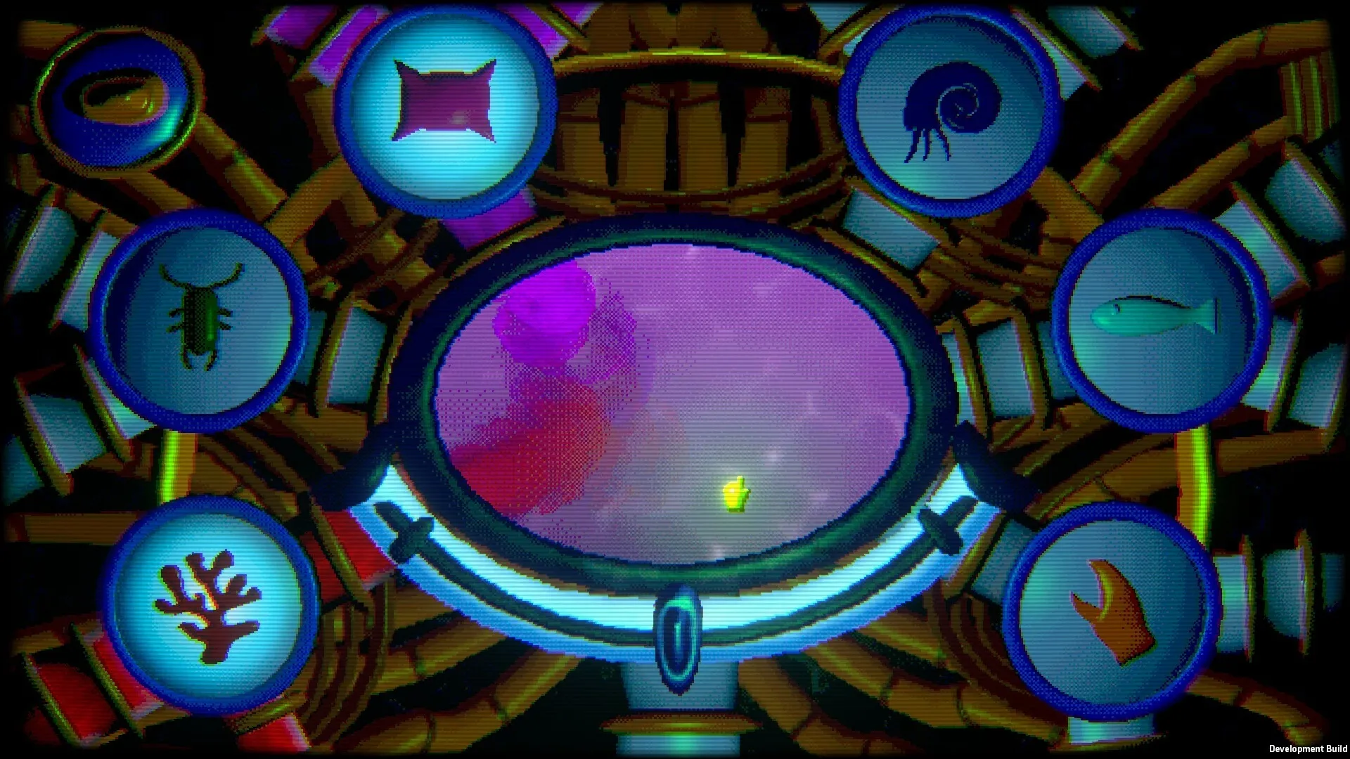 Panthalassa: Central interface with creature icons surrounding a circular display in underwater setting