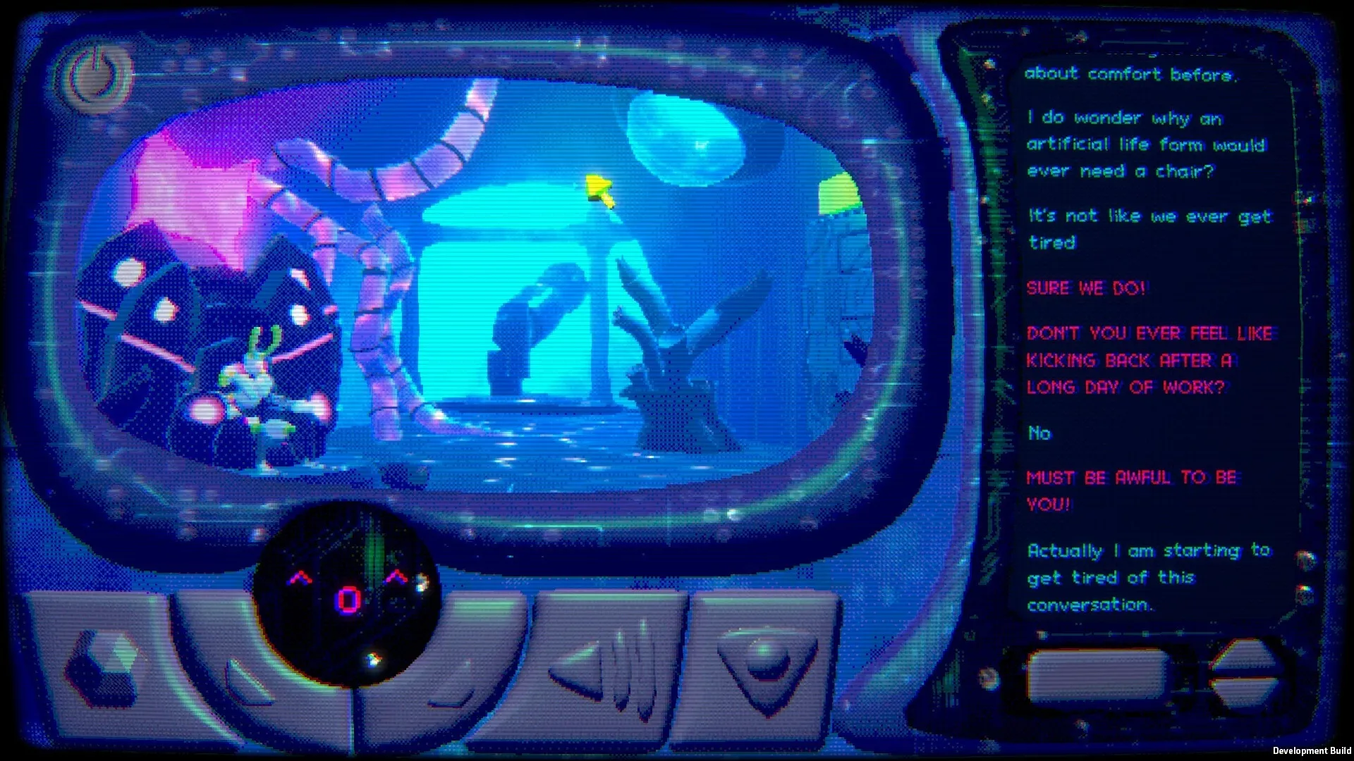 Panthalassa: Alien dialogue interface with underwater environment and vibrant sea creature in view