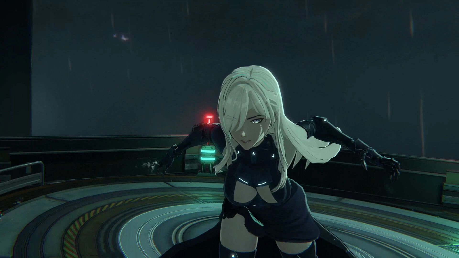 Parasite Mutant: Psionic Agent Nova crouches on a futuristic platform in a dimly lit, rainy environment.