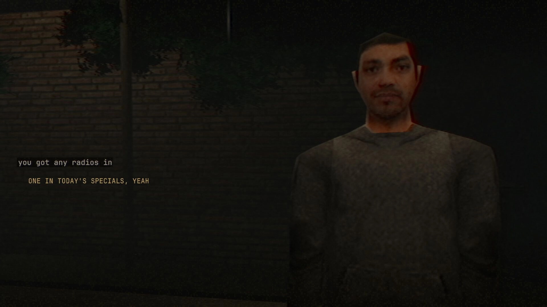 PAWN SHIFT: Customer dialogue choice about radios with a man at the pawn shop counter at night.