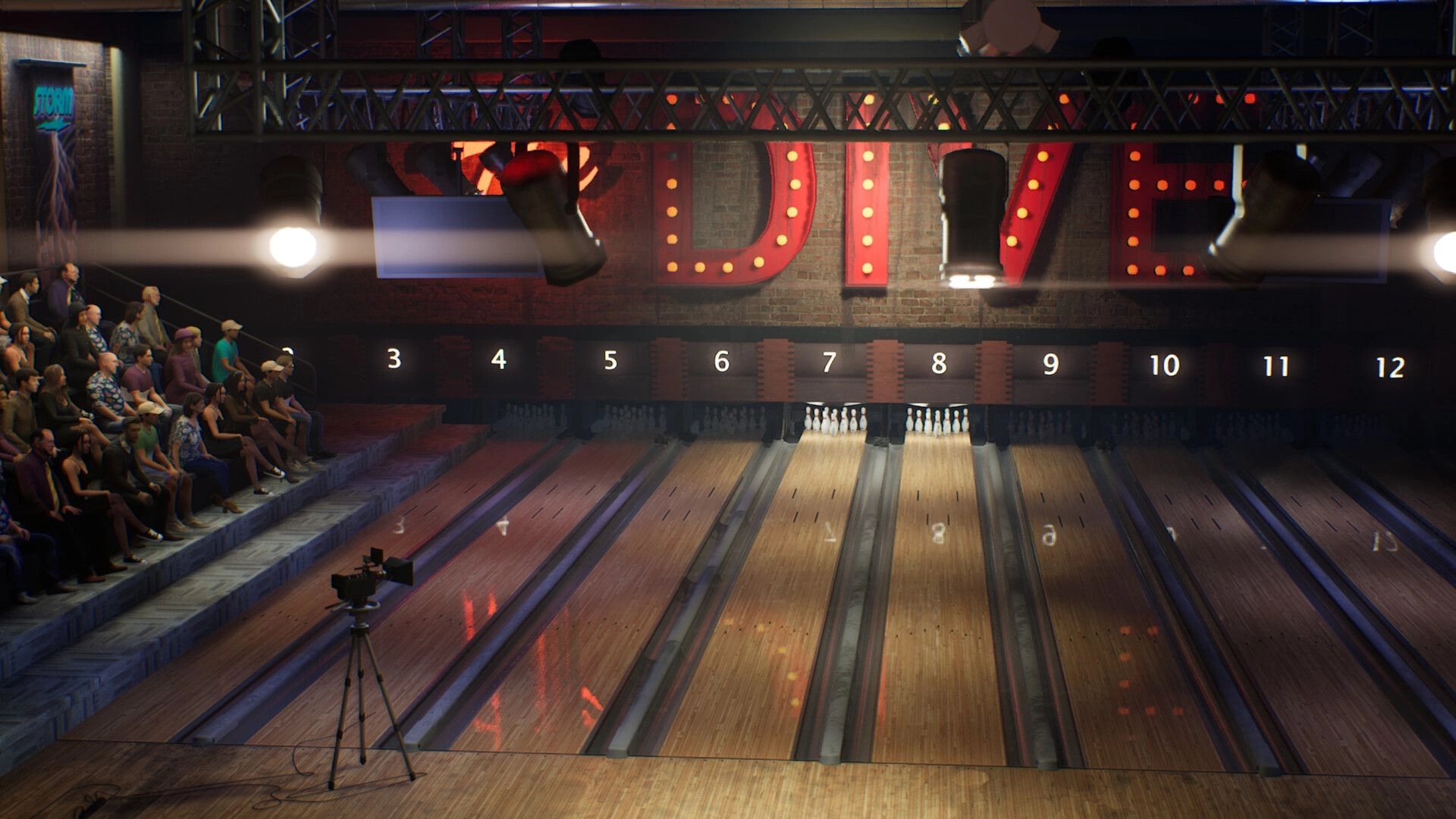 PBA Pro Bowling 2026: Bowling alley with numbered lanes and audience seated in stadium-style seating