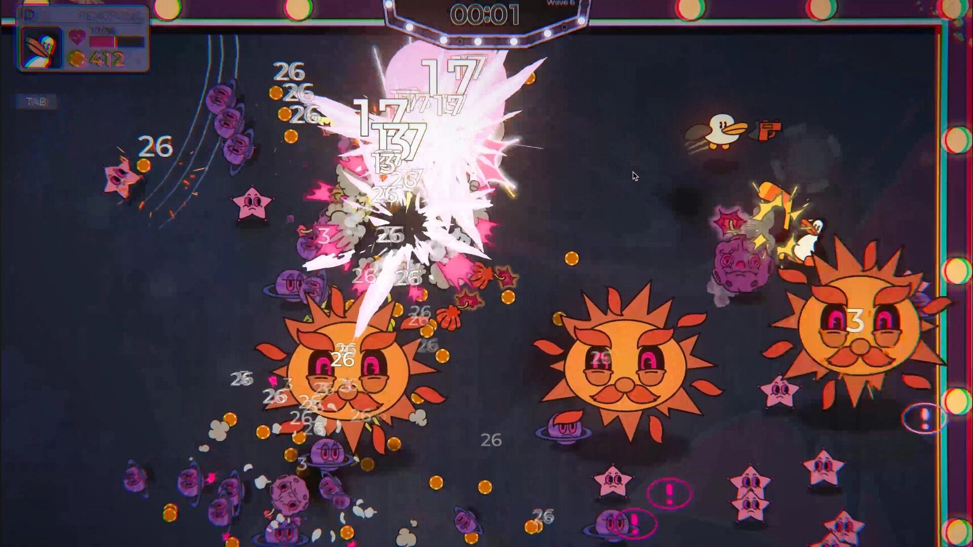 PengPong: Penguin battles star enemies with hockey stick in vintage cartoon-themed arena combat