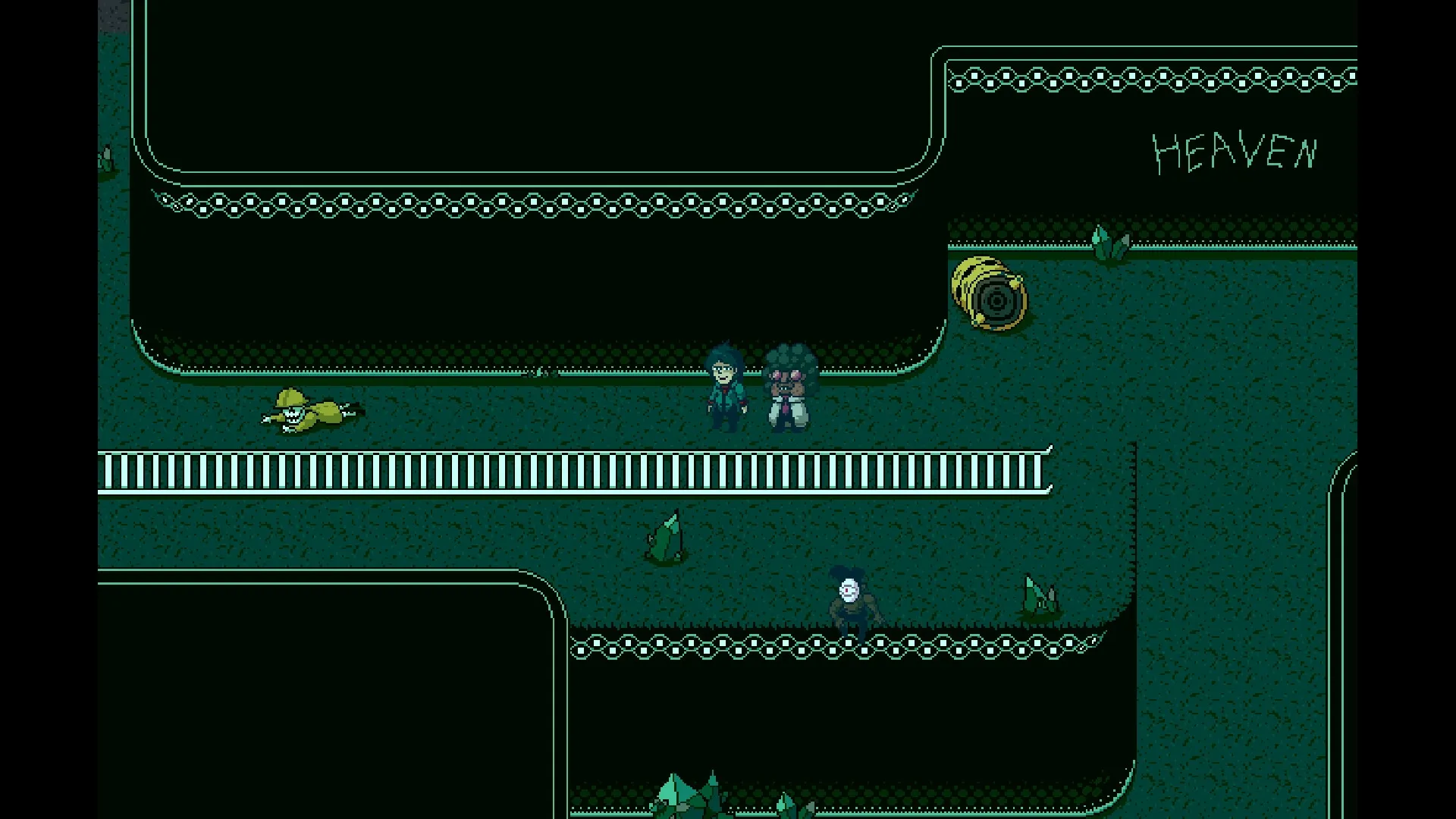 Play Rough: Two characters explore dark tunnel with graffiti and scattered debris in post-apocalyptic setting.