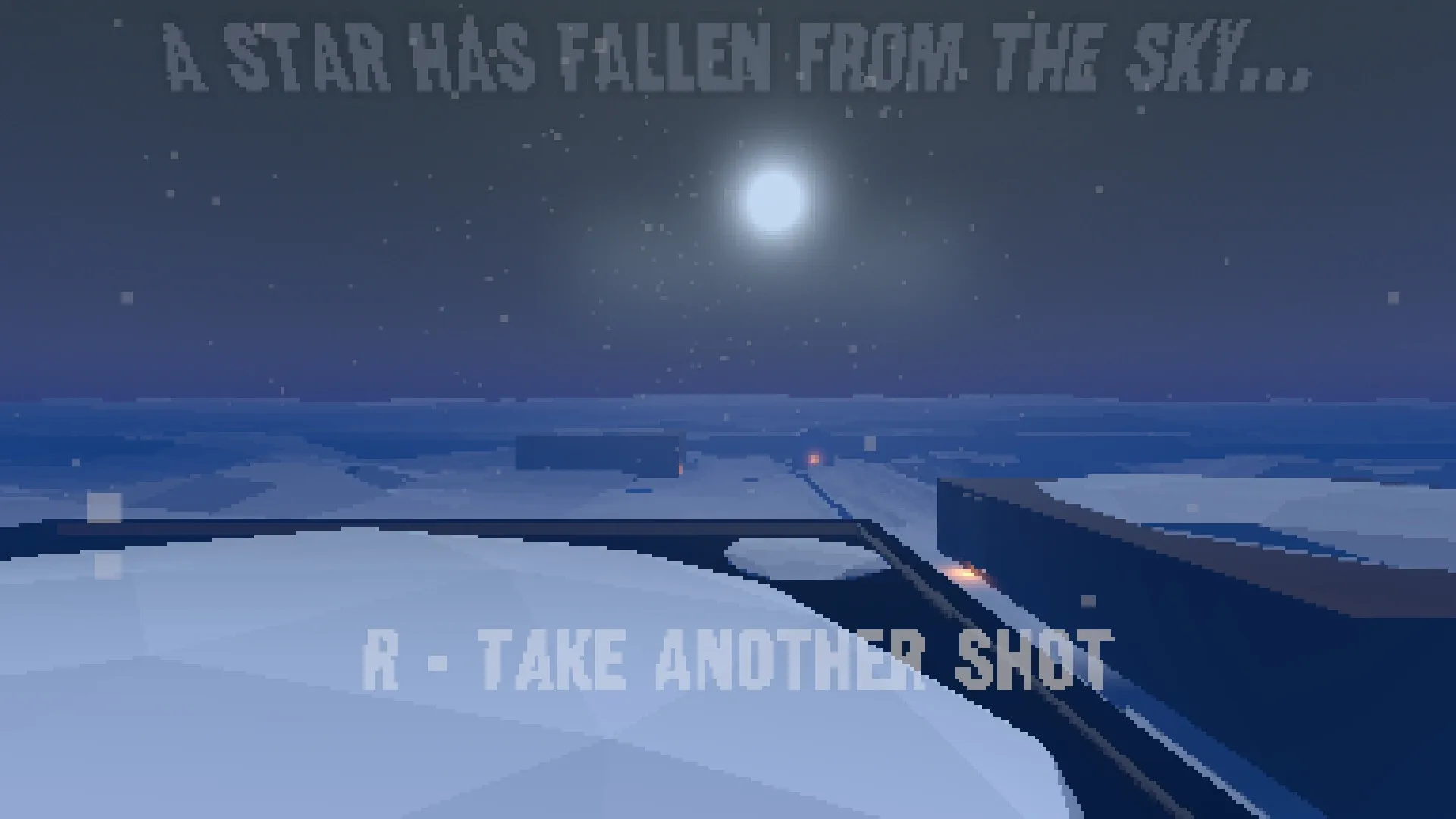 Polar Star: Snowy landscape under a moonlit sky with text prompts and distant glowing lights