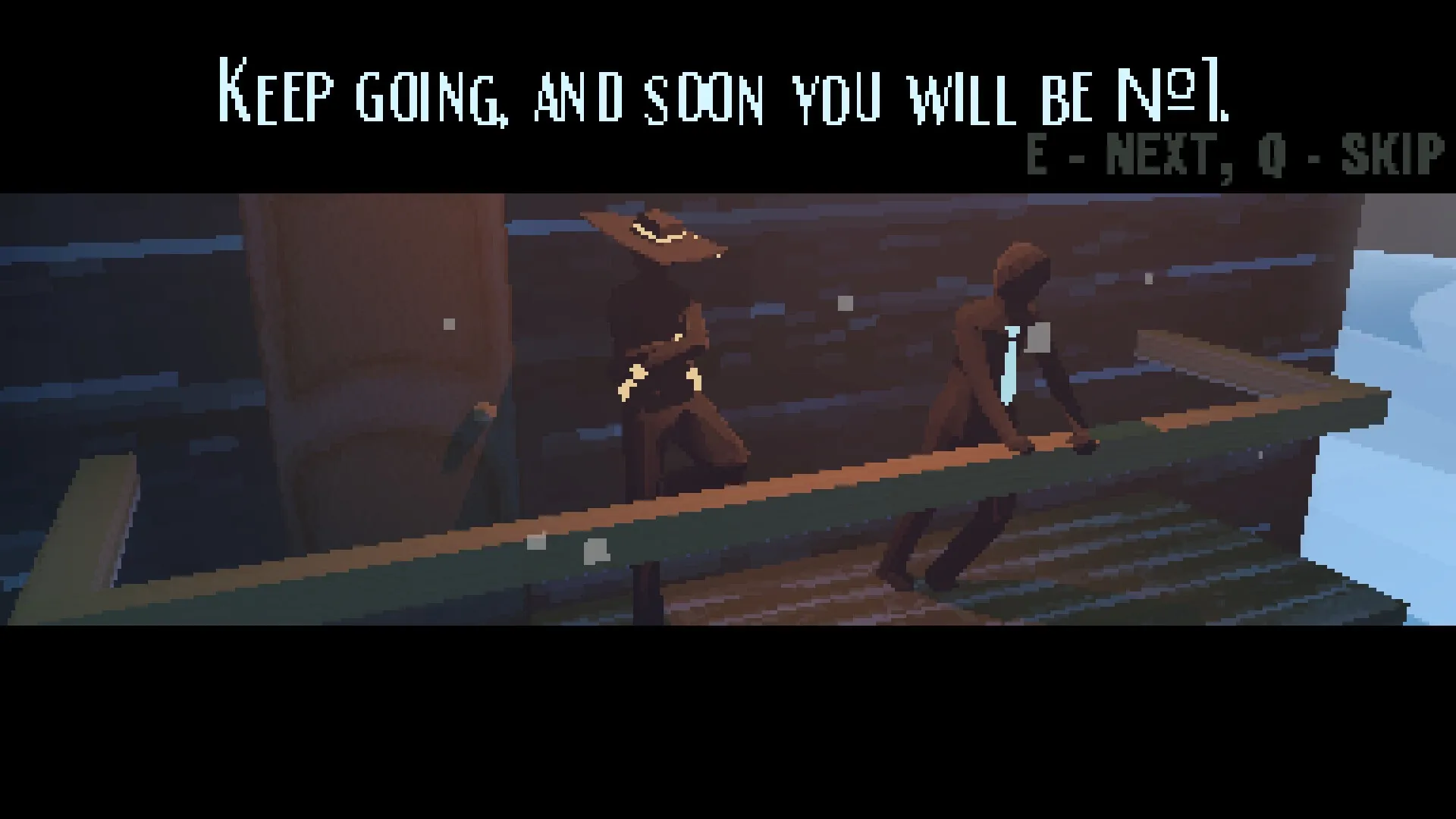 Polar Star: Two characters on wooden platform with dialogue saying "Keep going, and soon you will be No1."