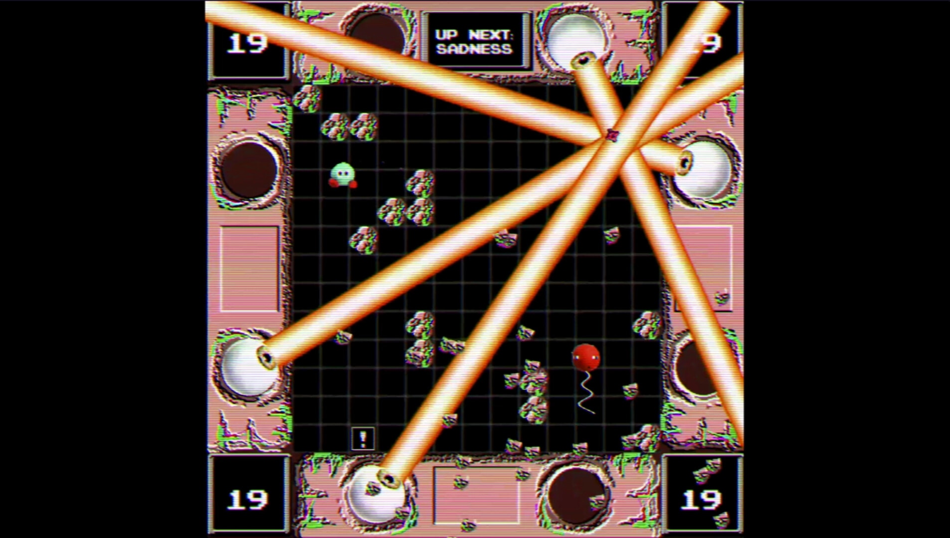 Pop Optics: Laser beams crisscrossing grid board with eyeballs and moving teardrops in retro style