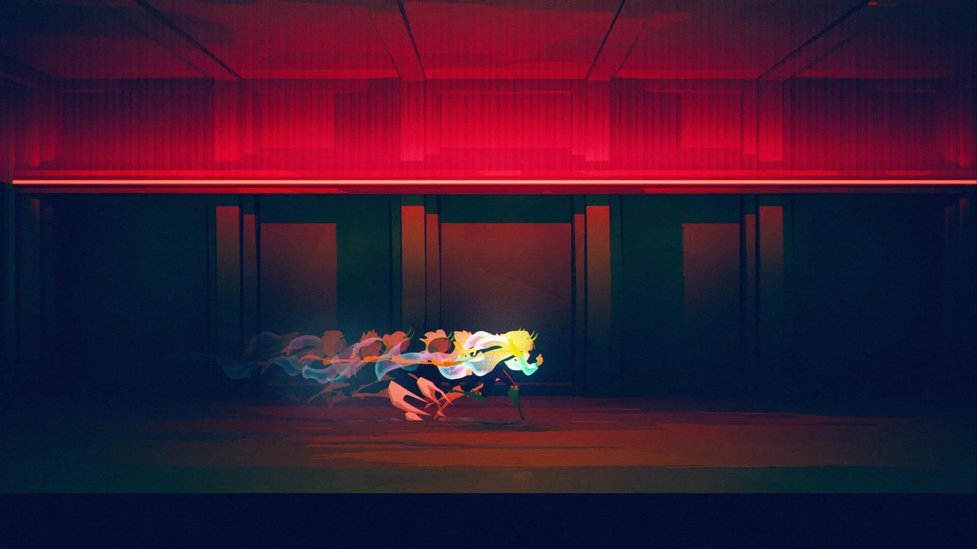 Possessor(s): Character dashing in a dark corridor with red lighting, leaving a trail of motion blur