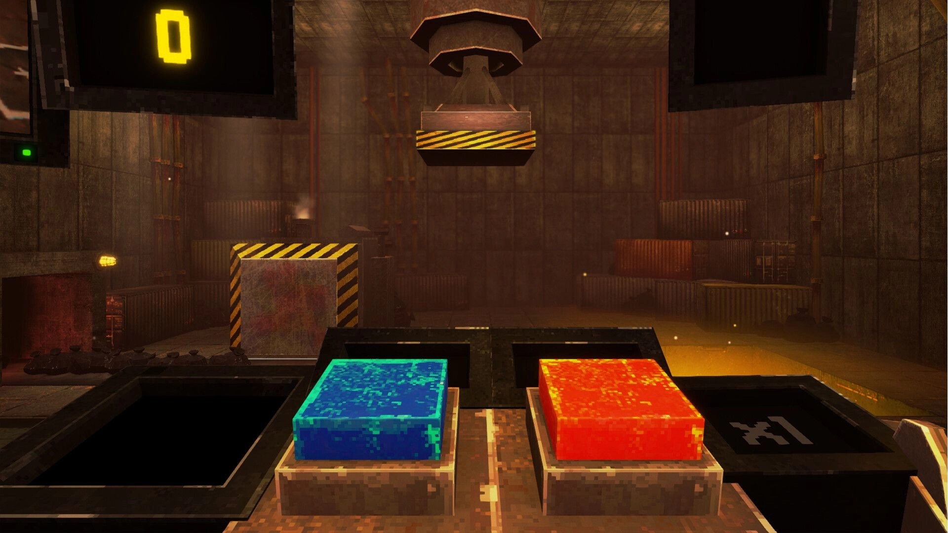 PRESS: Sorting blue and red waste blocks on conveyor belts under a crusher in factory pit.