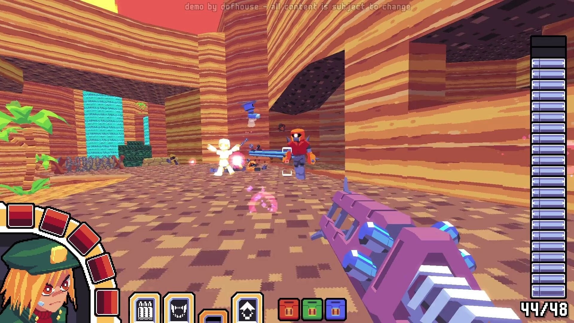 Project: SID engages enemies in a vibrant canyon setting with visible health bar and weapon HUD.