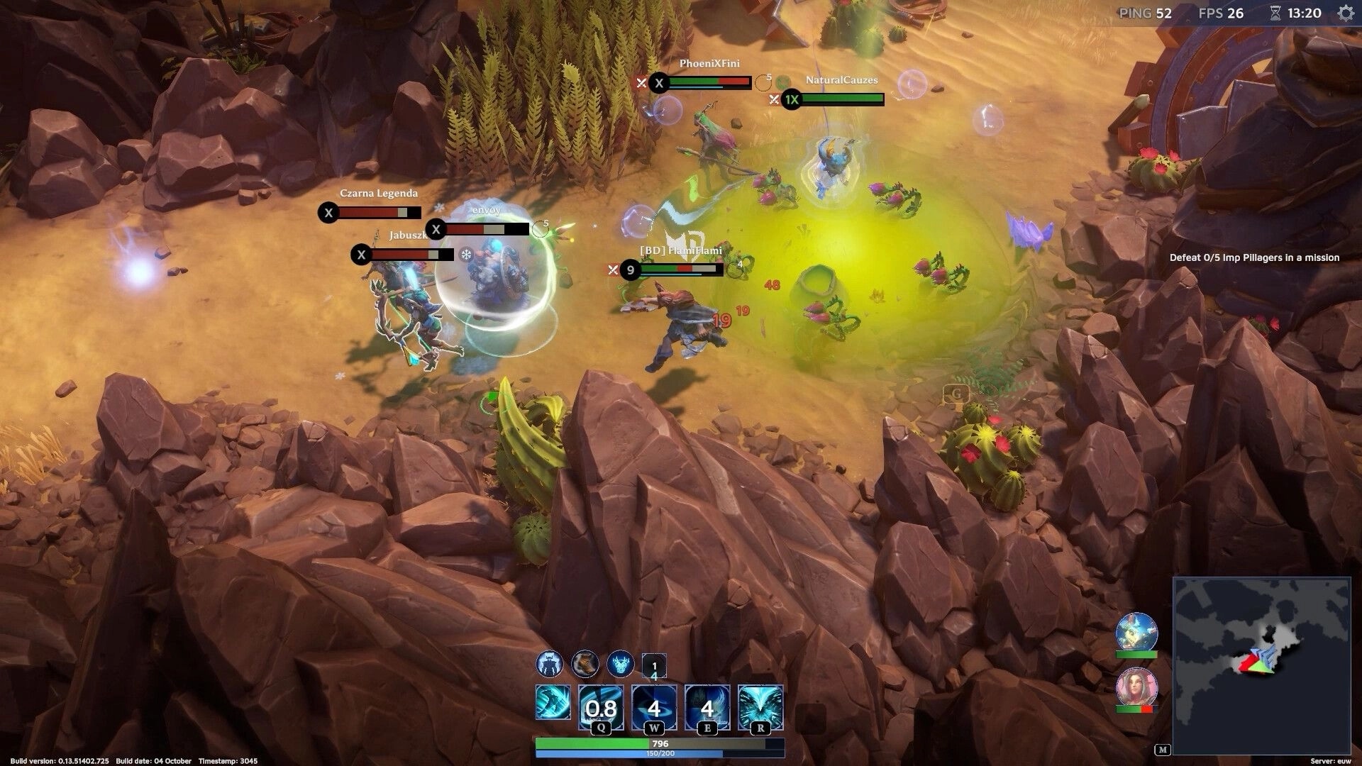Project F4E: Intense combat with multiple players battling creatures in a rocky desert environment.
