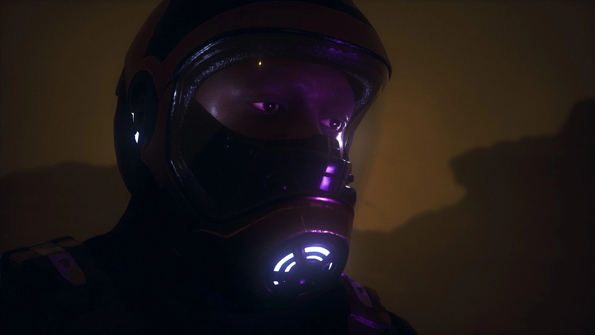 Project Vesperi: Dr. Evelyn Roth in illuminated space helmet against Venus's dark, atmospheric backdrop.