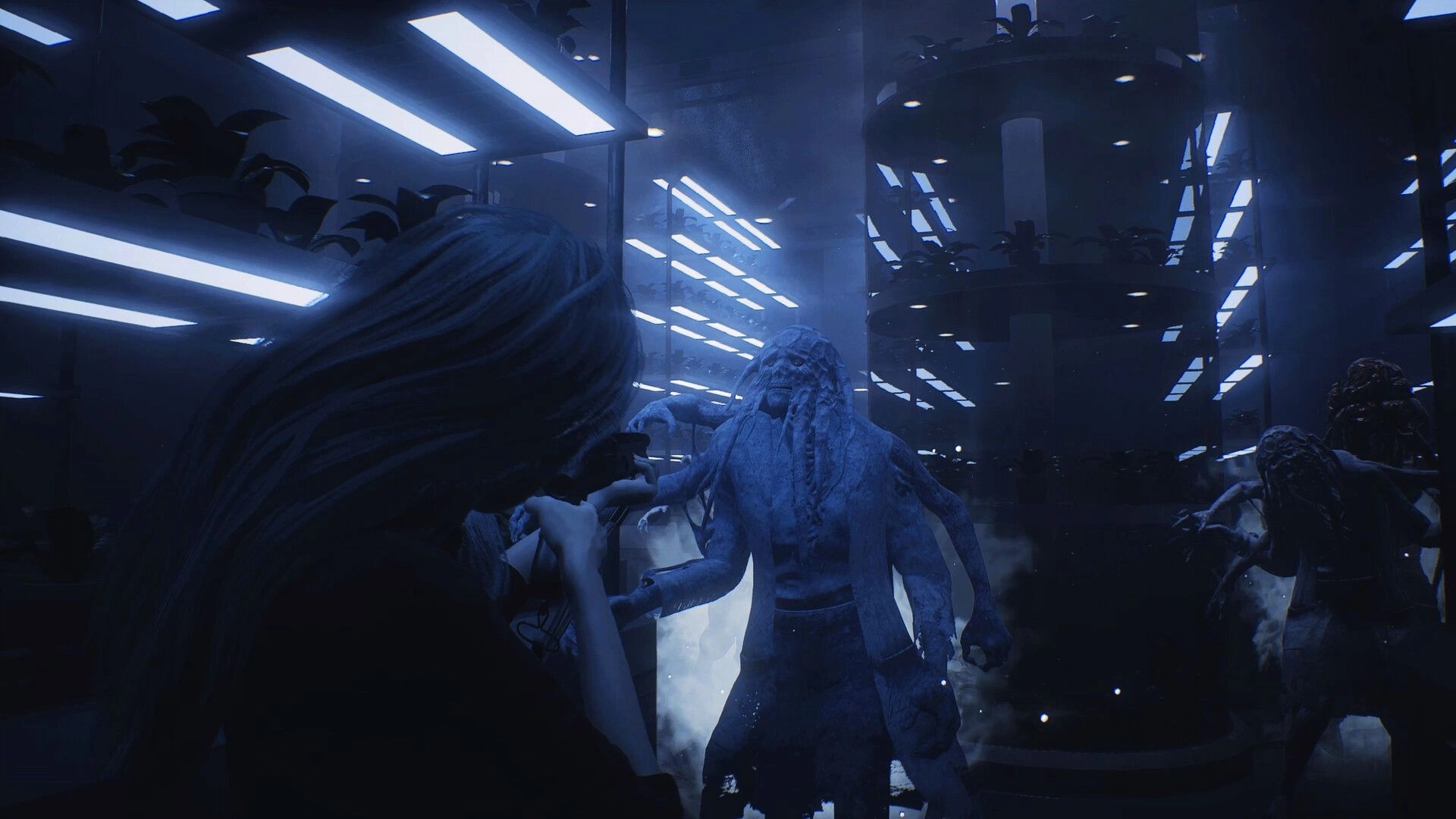 PSYCHO DEAD: Girl with psychic power confronts monstrous stalkers in dimly lit secret lab corridor