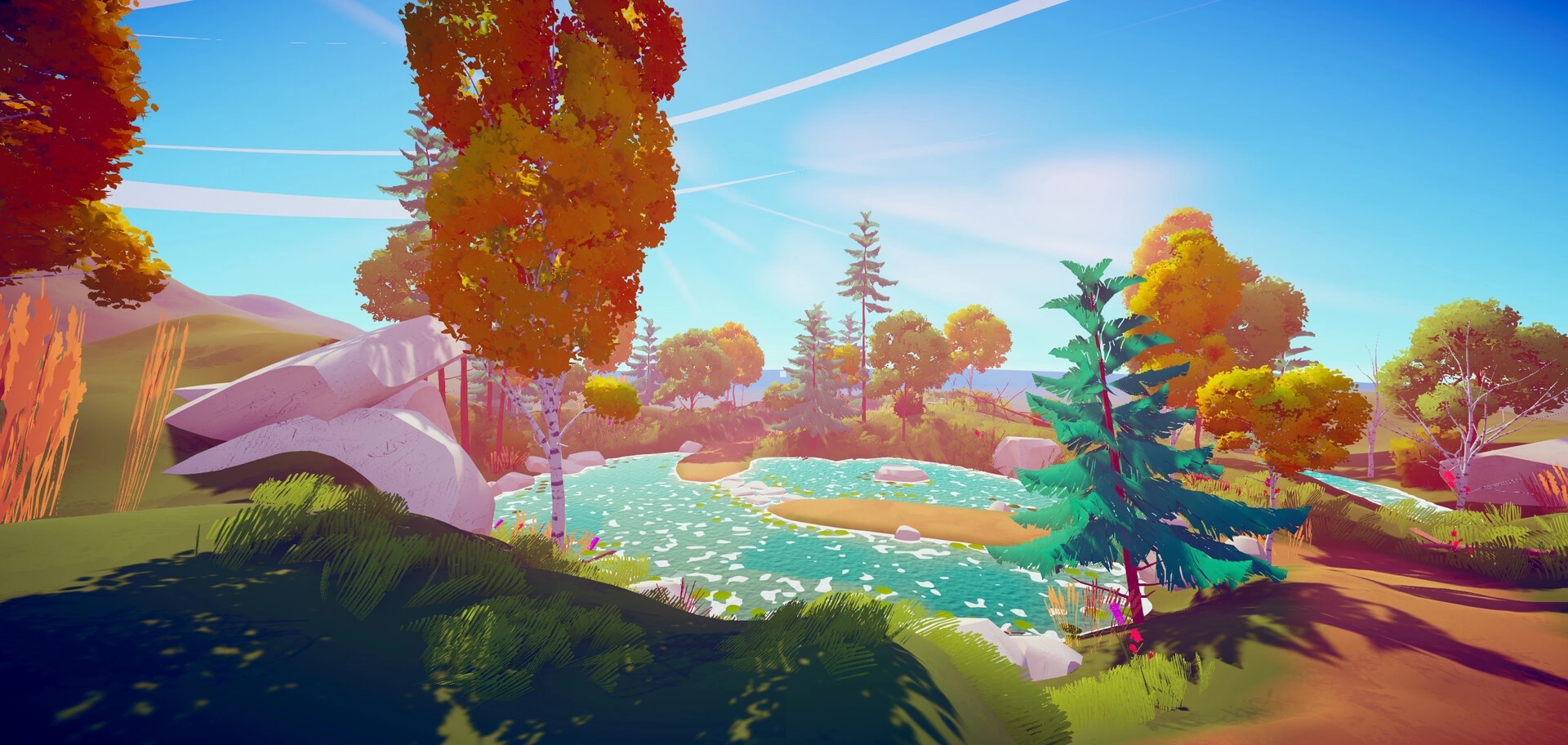 Putt in Parks: Serene minigolf course surrounded by vibrant autumn trees and a tranquil pond setting