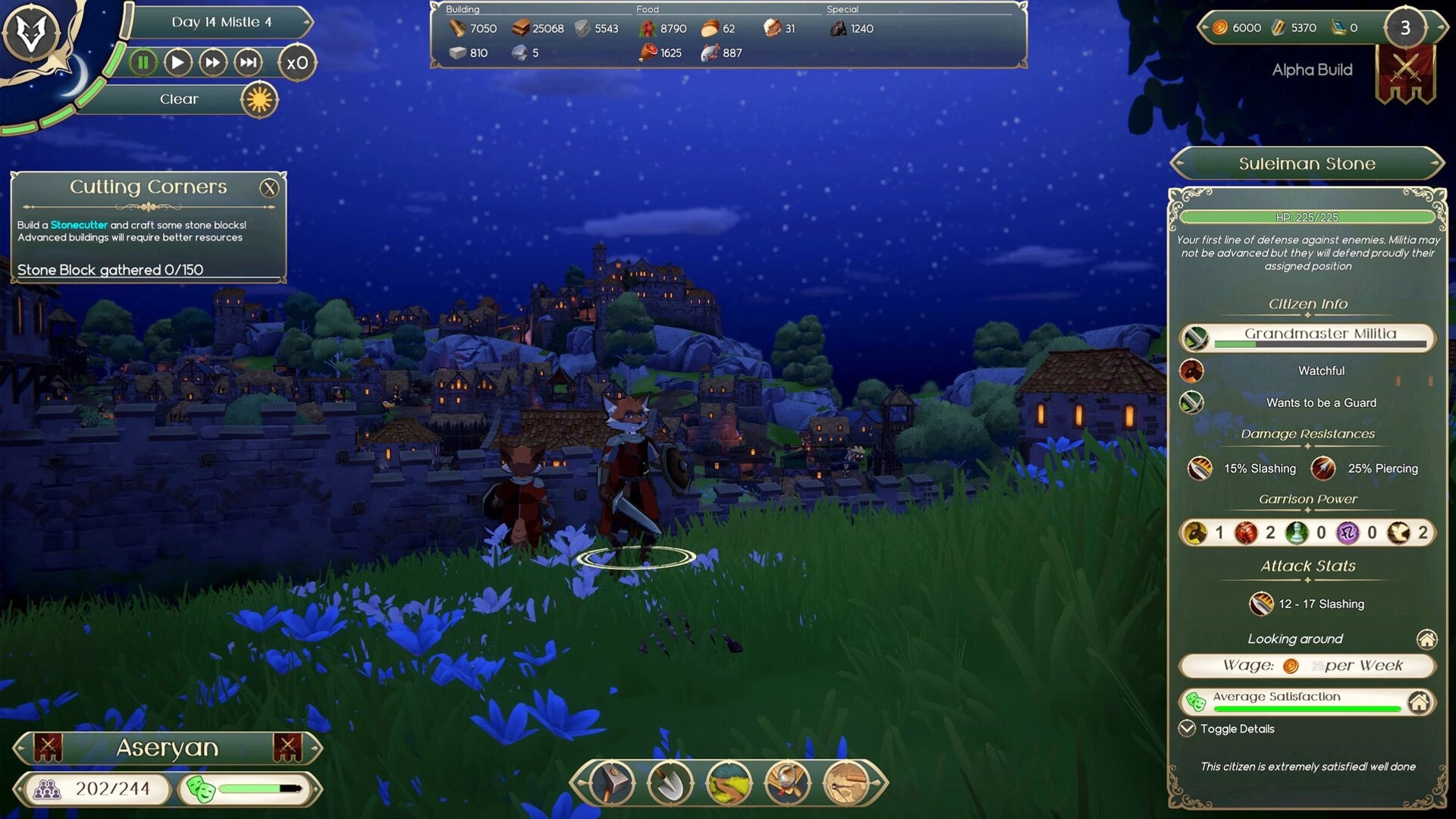 RAEV: Two fox characters with swords stand in a field overlooking a lit-up city at night.