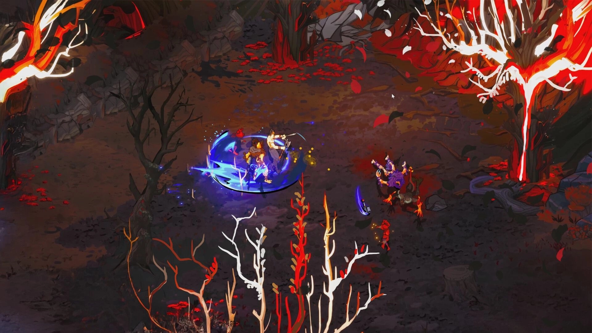 Ragnar: Player in combat with enemies amid vibrant, mystical forest with glowing trees and effects