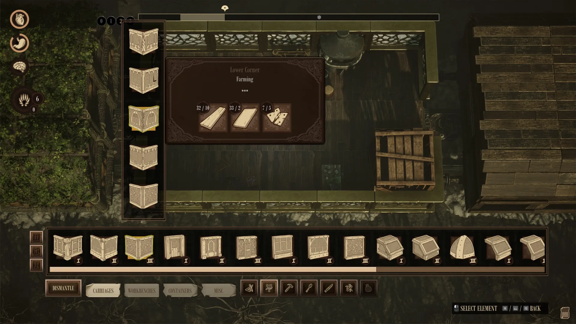 RailGods of Hysterra: Inventory management screen with crafting options in wooden cabin interior
