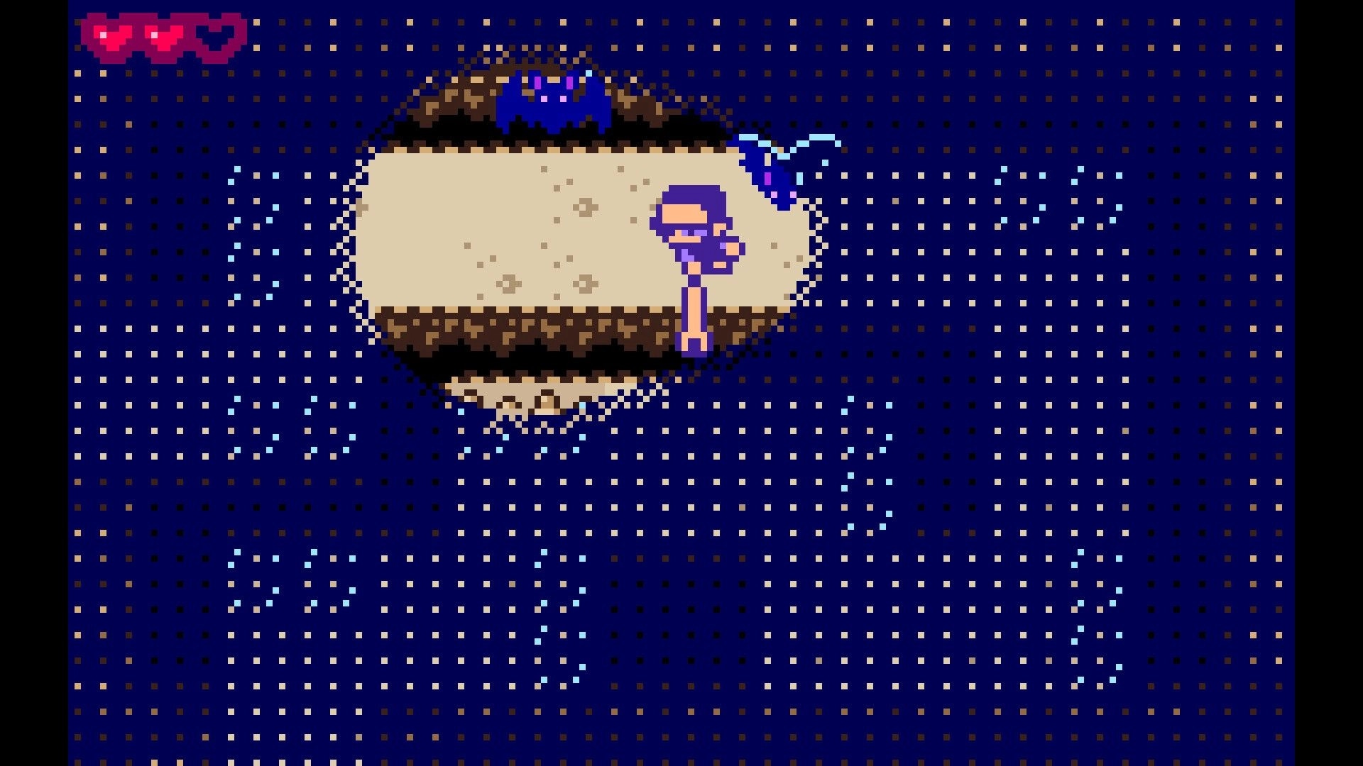 Ratcheteer DX: Player character exploring snowy cavern with heart health icons in top-left corner