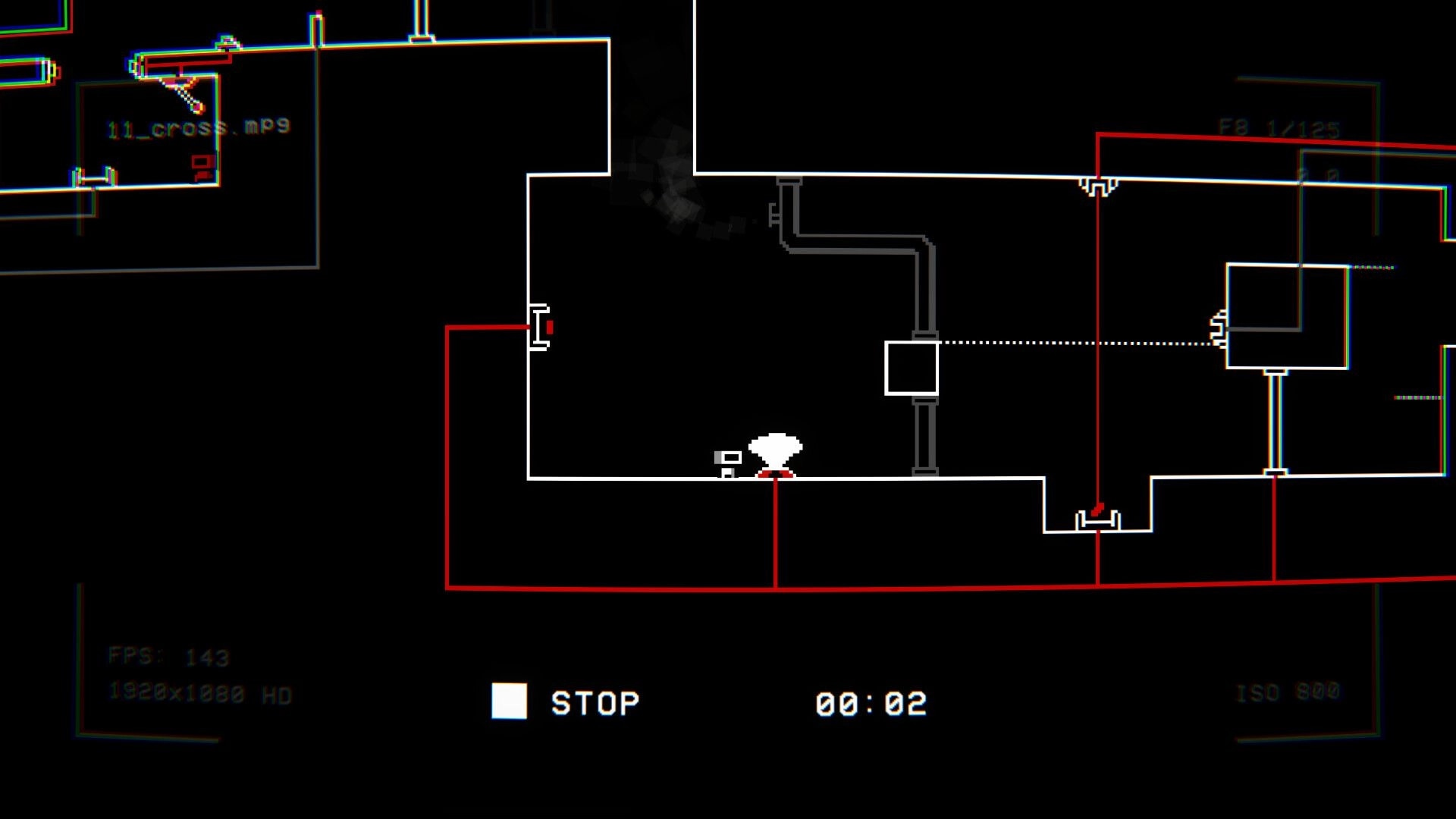 RE-TAPED: Character stands on pressure plate in dark, minimalist platform level with visible timer UI