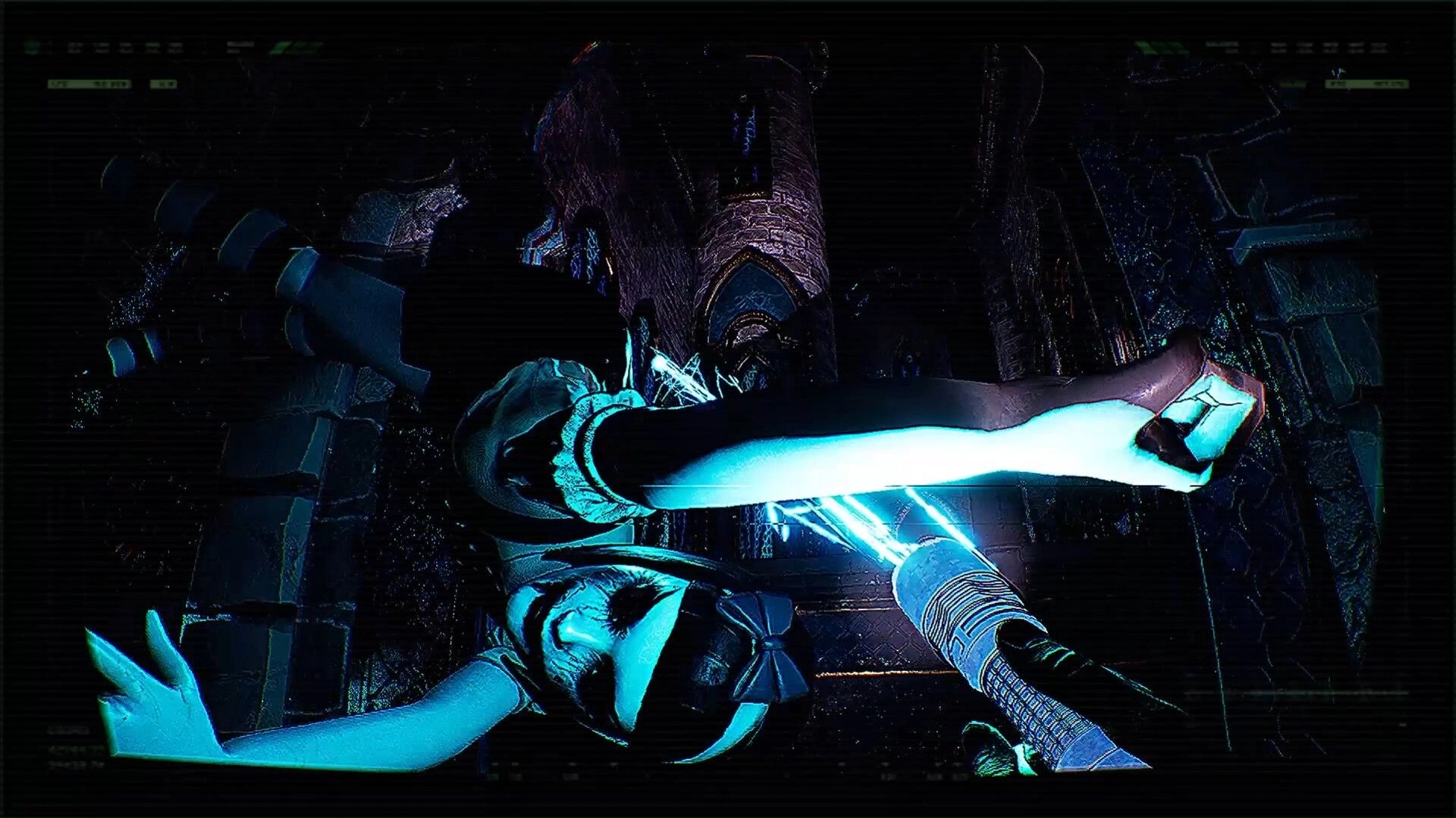REAP: Character using glowing blue energy in a dark dungeon corridor with stone walls and arches