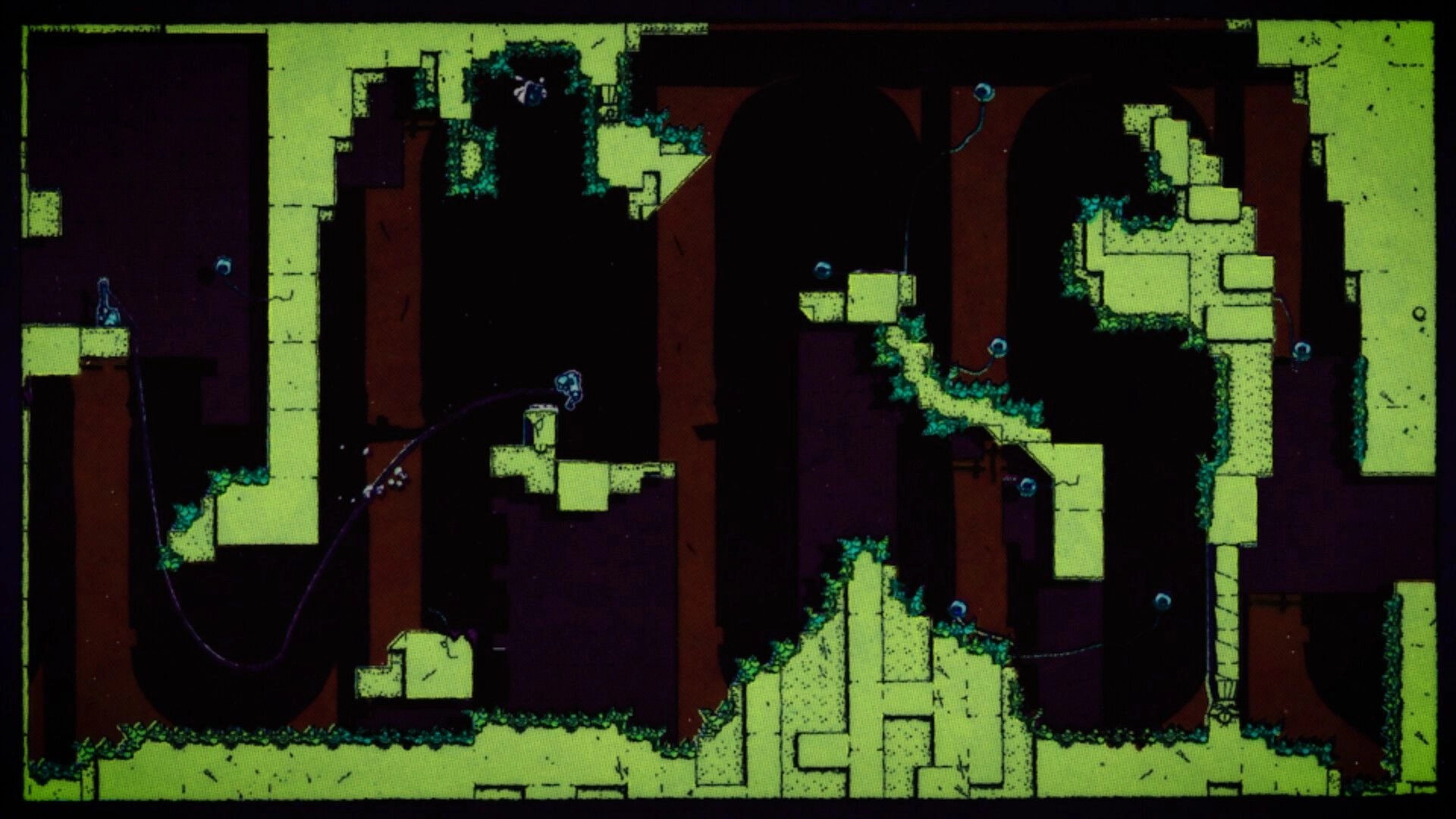 Rebounder: Character jumping across platforms in a dark, maze-like environment with neon highlights
