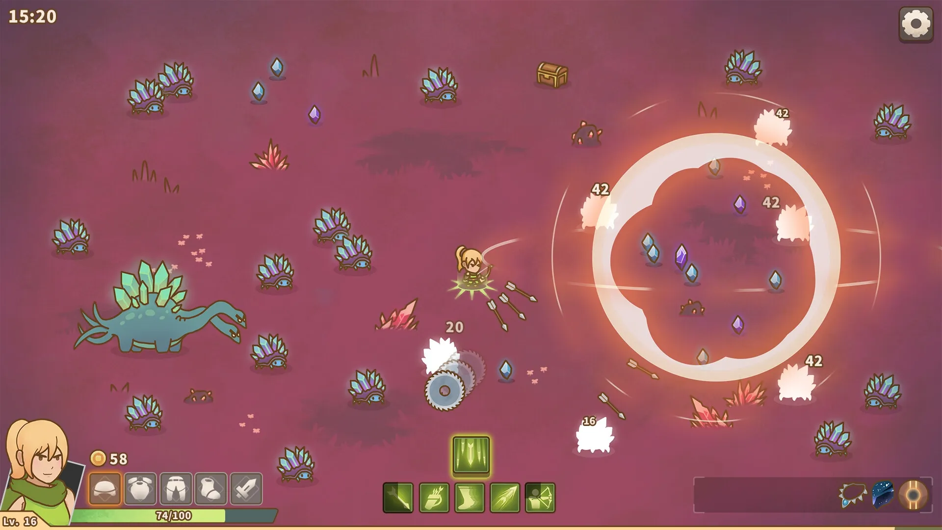 Relic Abyss: Player character battles crystal creatures and uses abilities on a red alien landscape.