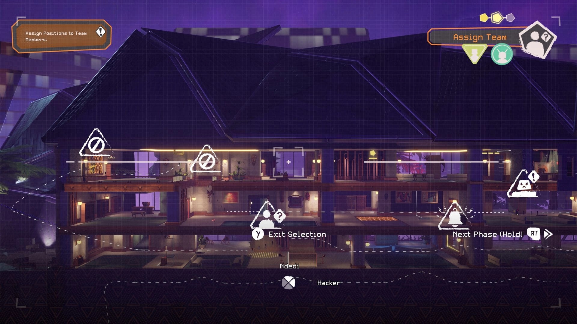Relooted: Assign team positions in a multi-level museum blueprint with highlighted action prompts.