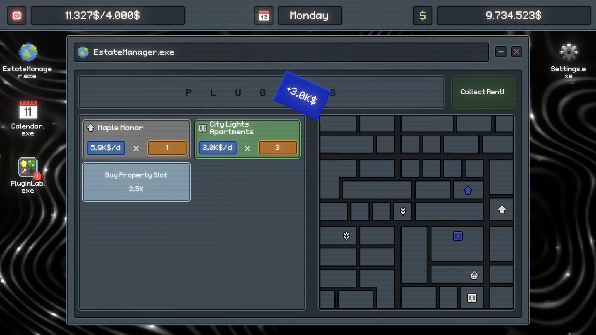 Rentlord: Managing Maple Manor and City Lights Apartments in EstateManager.exe interface