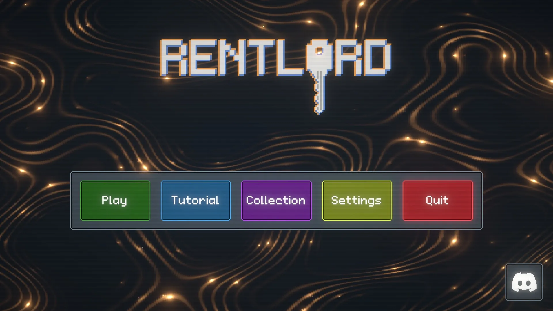 Rentlord: Main menu with options for Play, Tutorial, Collection, Settings, and Quit on dynamic background