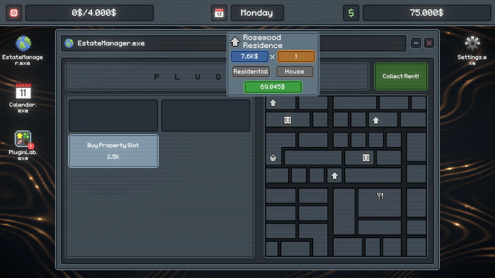 Rentlord: EstateManager.exe open with property details and map view in a desktop-style interface