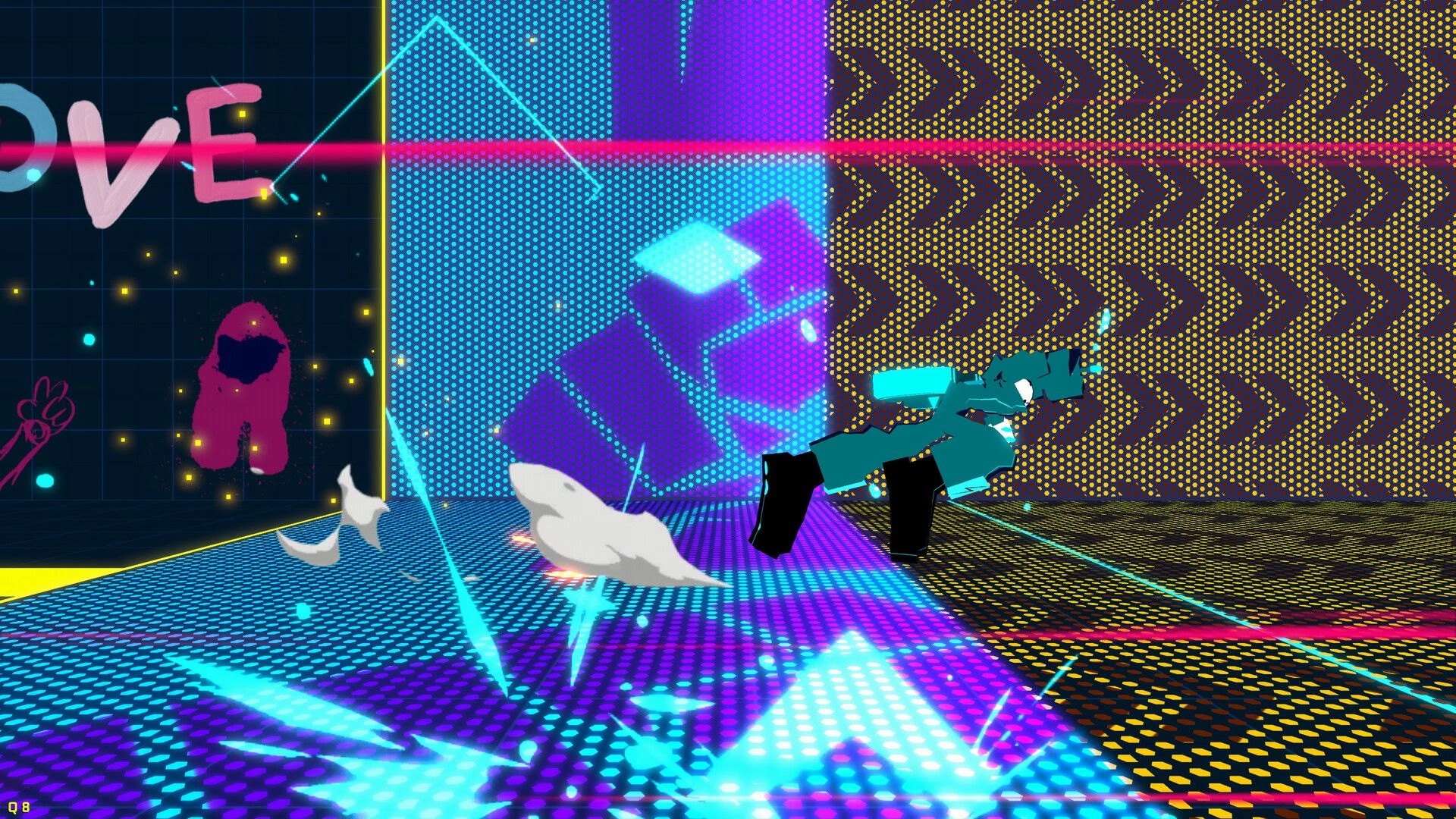 Resistance 204X: Character dashing in neon arena with vibrant patterns and glowing particle effects