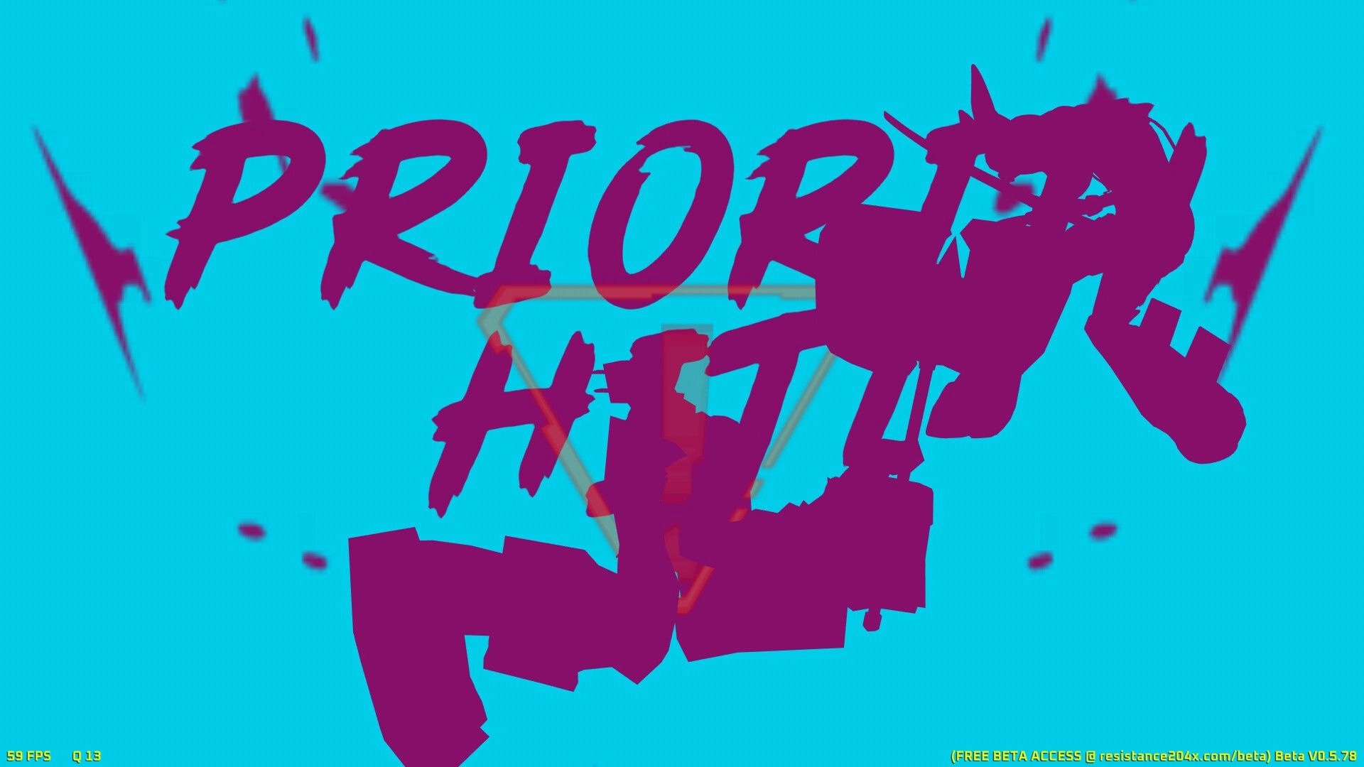 Resistance 204X: Bold purple "PRIORITY HIT" text over cyan background with jagged abstract shapes