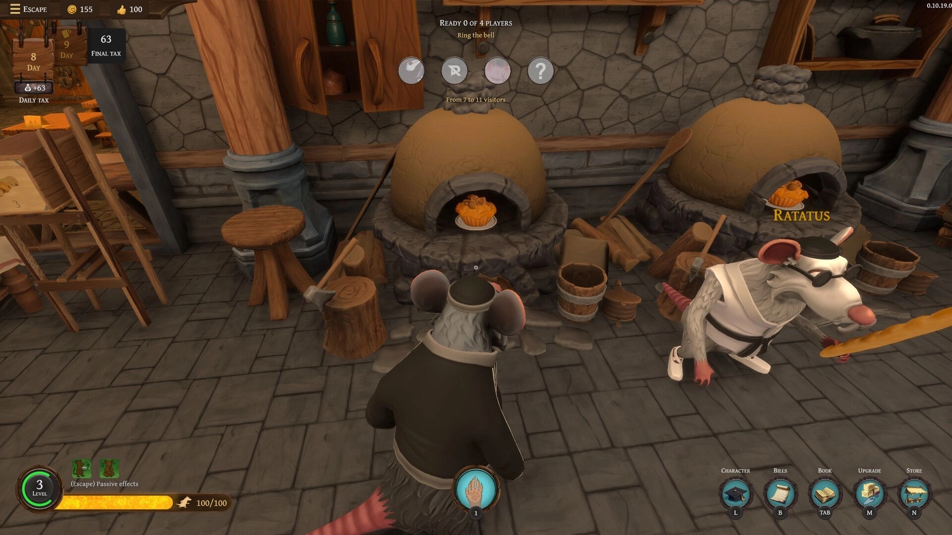 Restaurats: Ratatus prepares food in a medieval kitchen with stone ovens and wooden stools visible