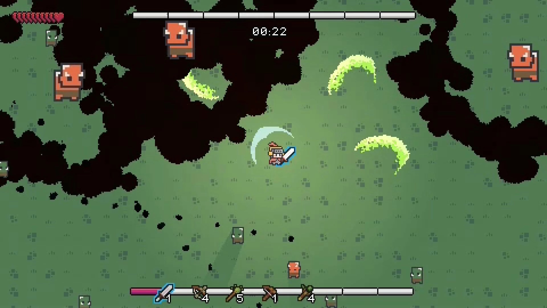 Rhythm Survivors: Knight swings sword at approaching monsters on grassy field with timer and health UI.