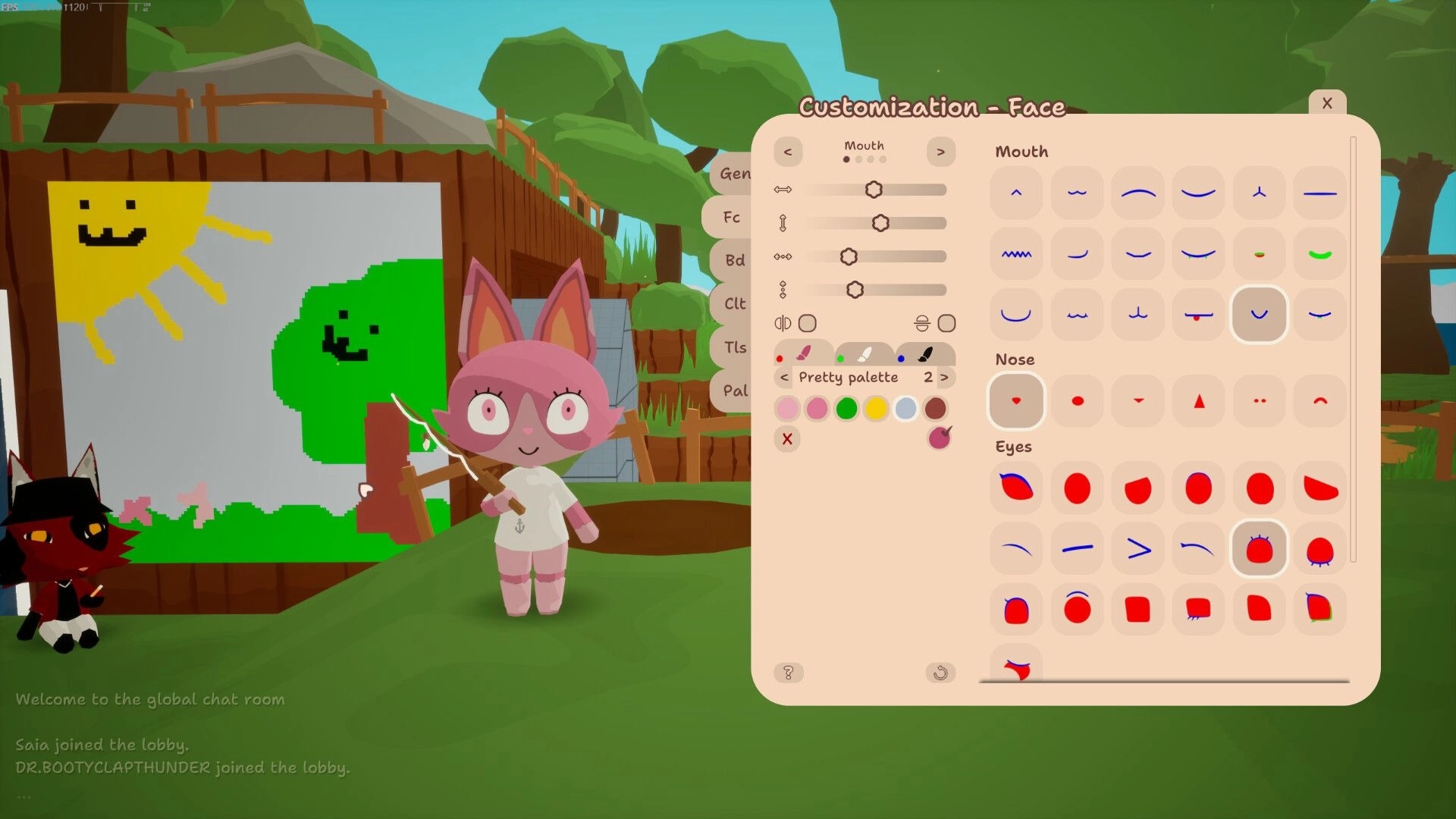 Rift Fishing: Character face customization menu with a painted mural in a vibrant outdoor setting