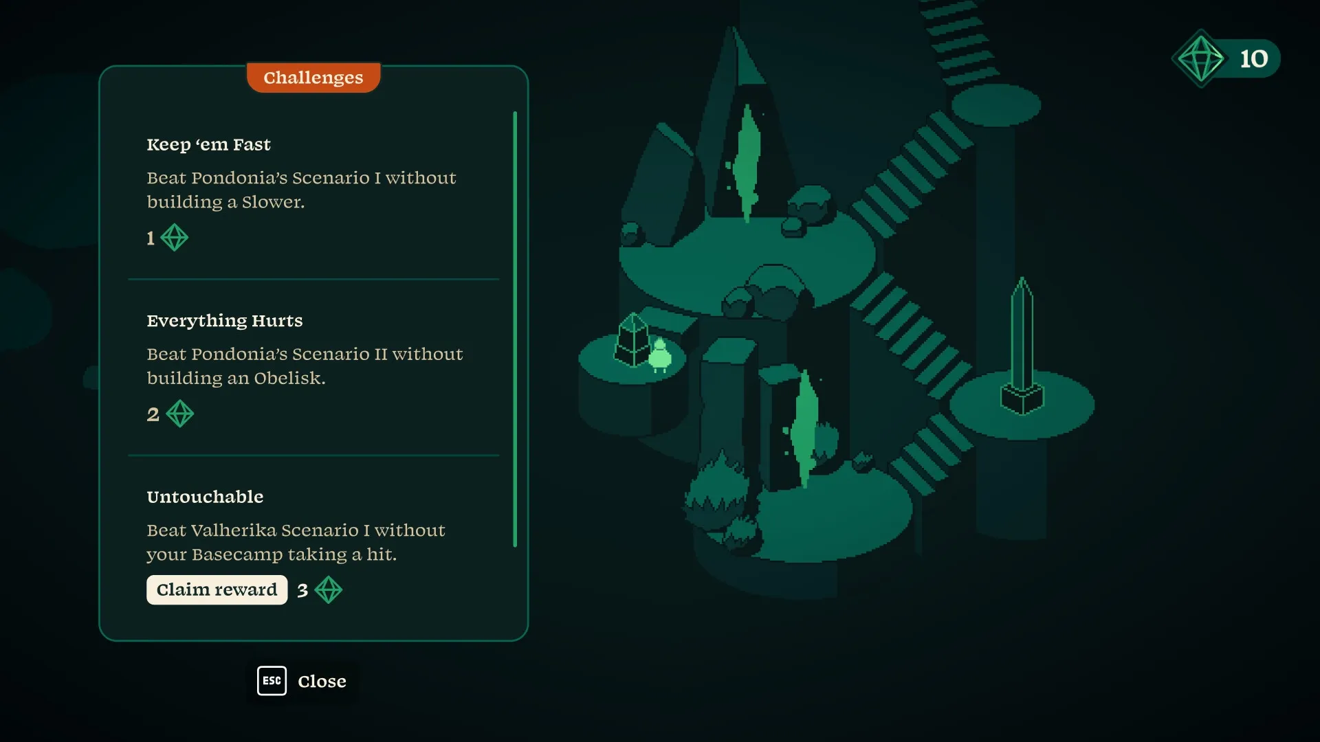 Rift Riff: Challenge menu with scenarios and rewards displayed in a dark, abstract environment
