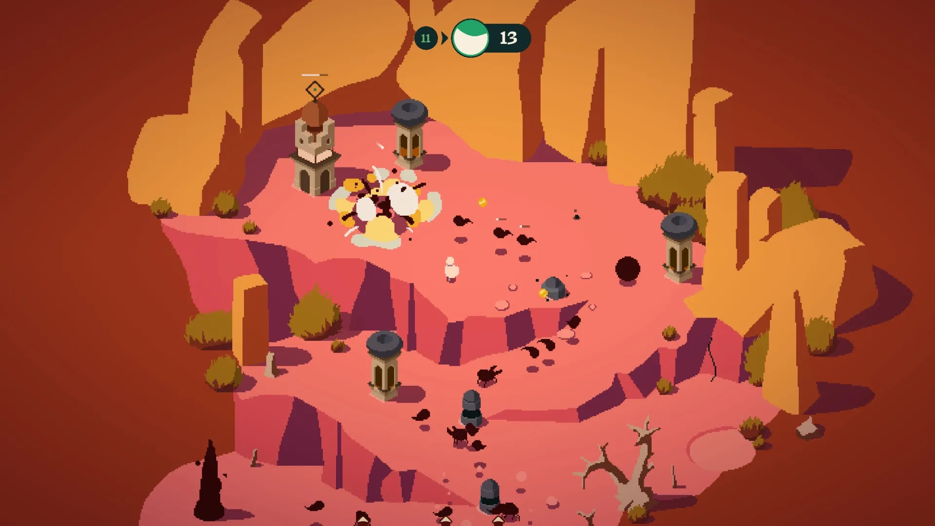 Rift Riff: Tower defense in a rocky canyon with explosions and advancing interdimensional monsters.