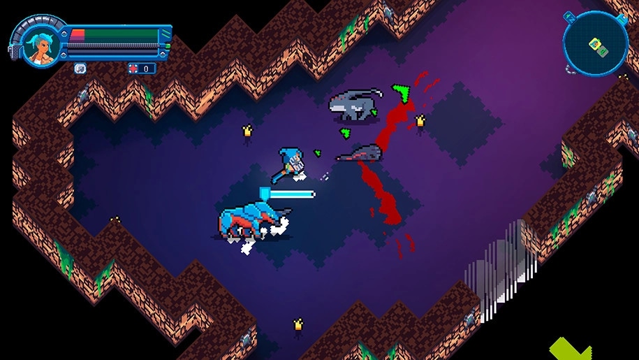 RoadOut: Claire battling rat enemies in a dungeon with health bar and mini-map displayed