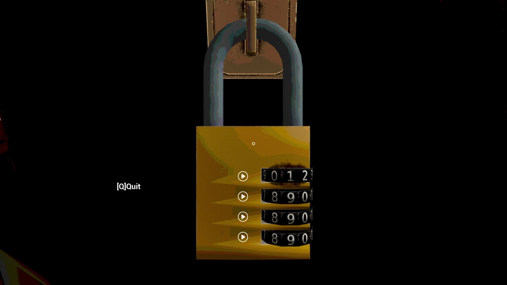 Rosepine hotel: Combination lock interface with numbers 0123, option to quit game on left side