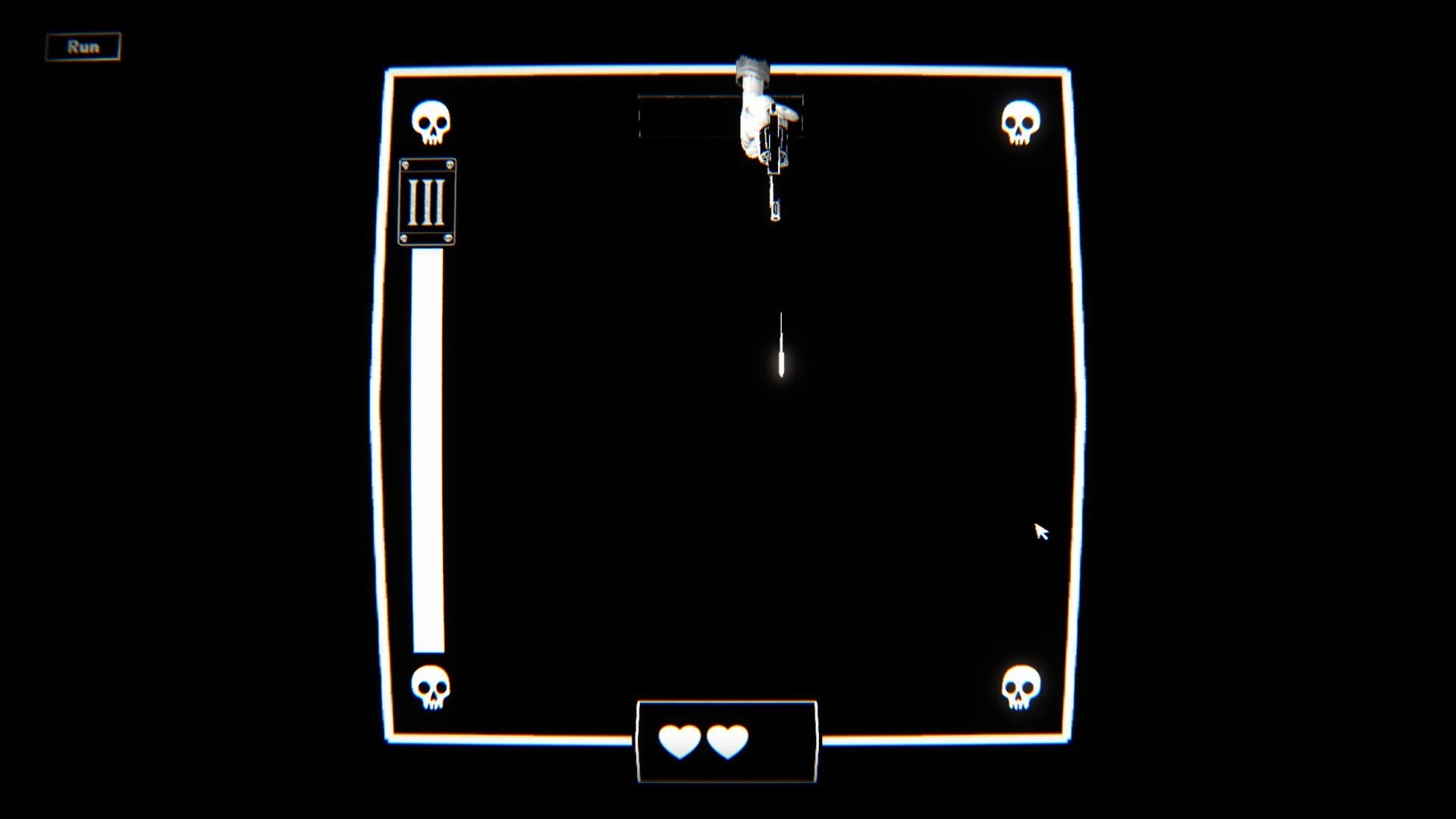 Roulette of the Void: Gun suspended above glowing target in dark void with heart and skull icons visible