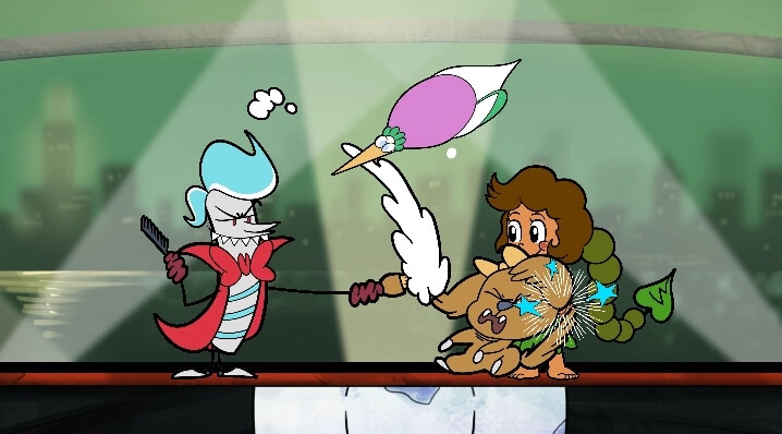 Royalty Free-For-All: Lancelot and Mother Goose clash in a cityscape arena with vibrant hand-drawn style